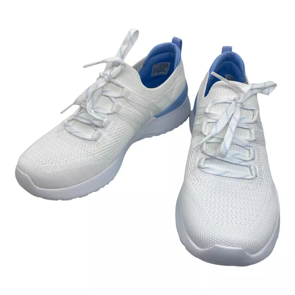 Pantofi sport Skechers slip-on albi cu detalii albastre