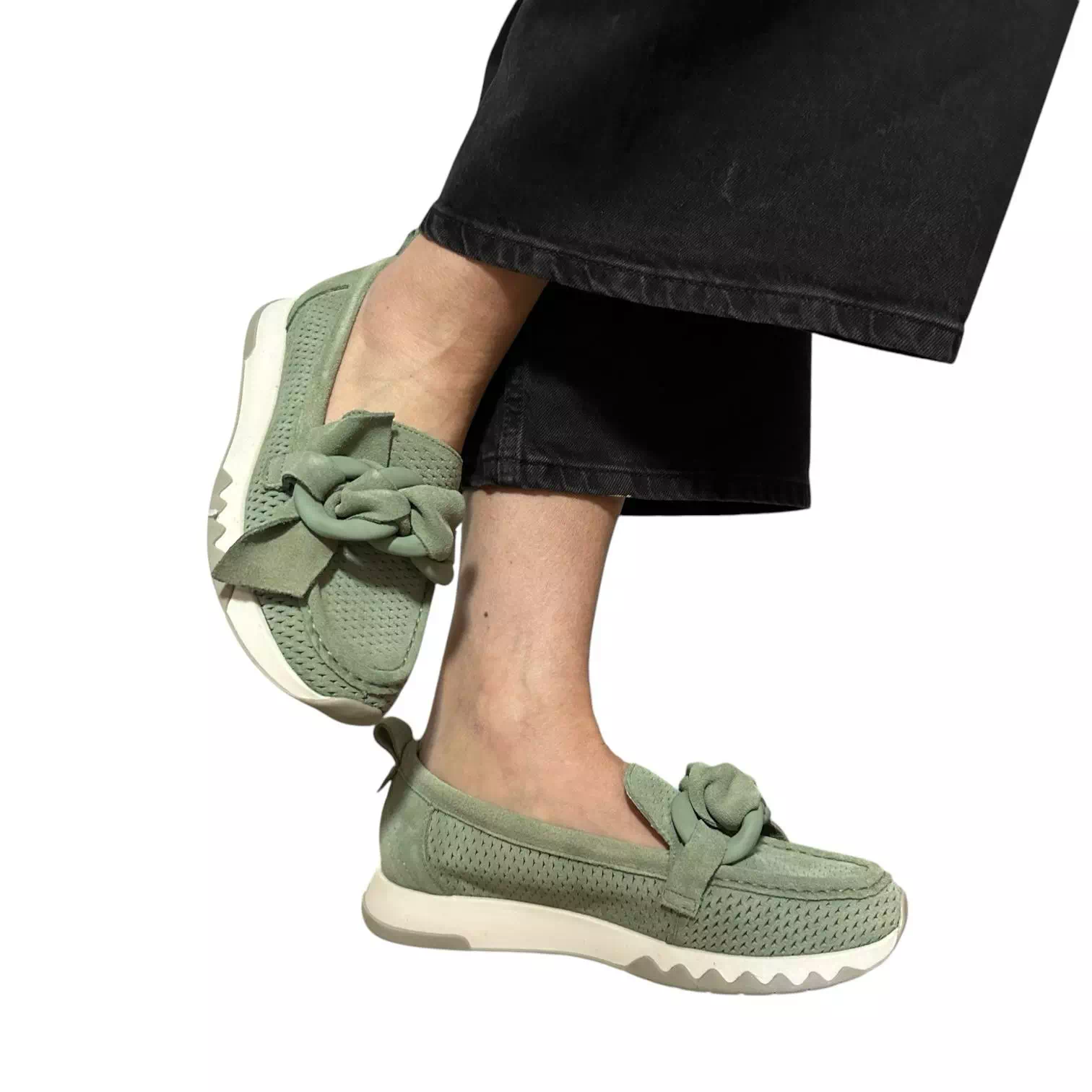 Pantofi Pass Collection verzi cu perforatii