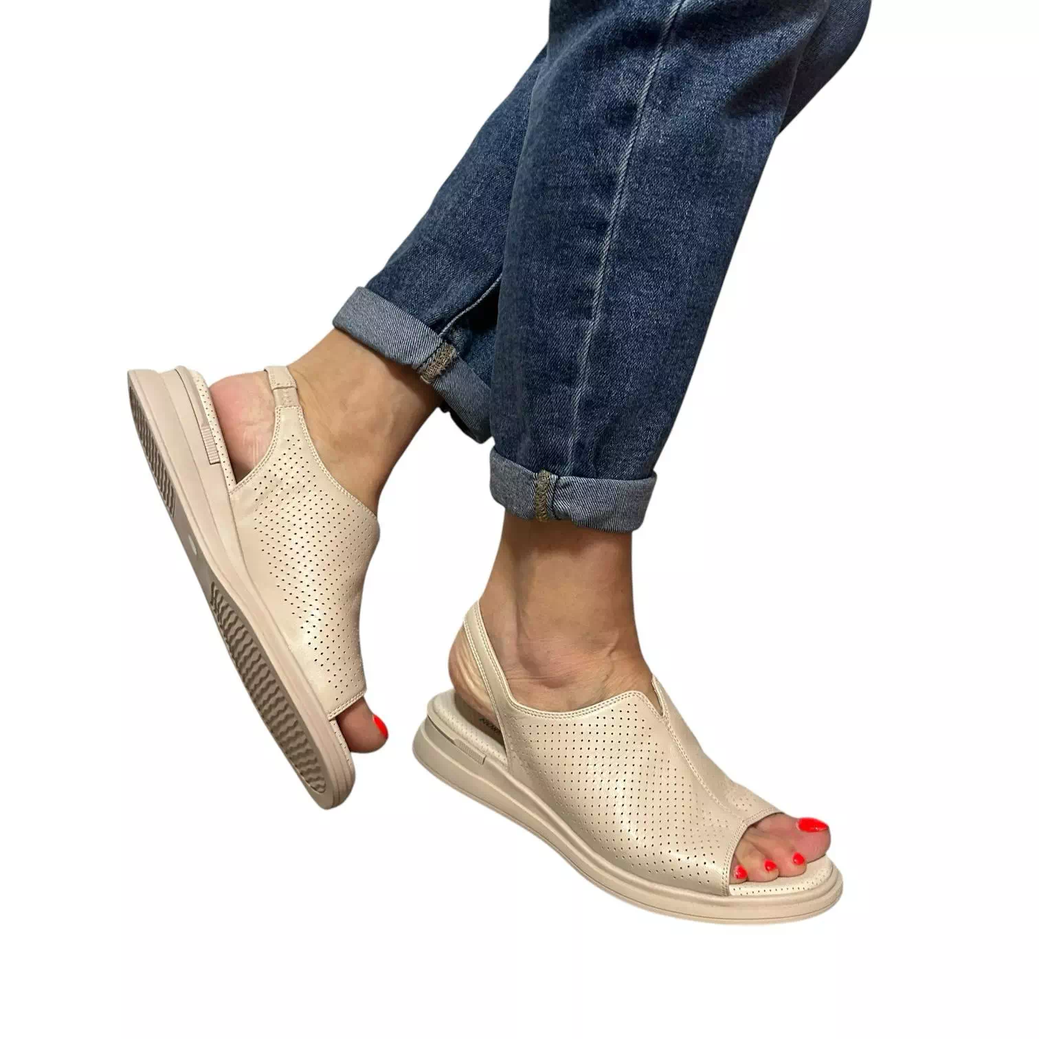 Sandale Fiore Fino bej cu perforatii mici