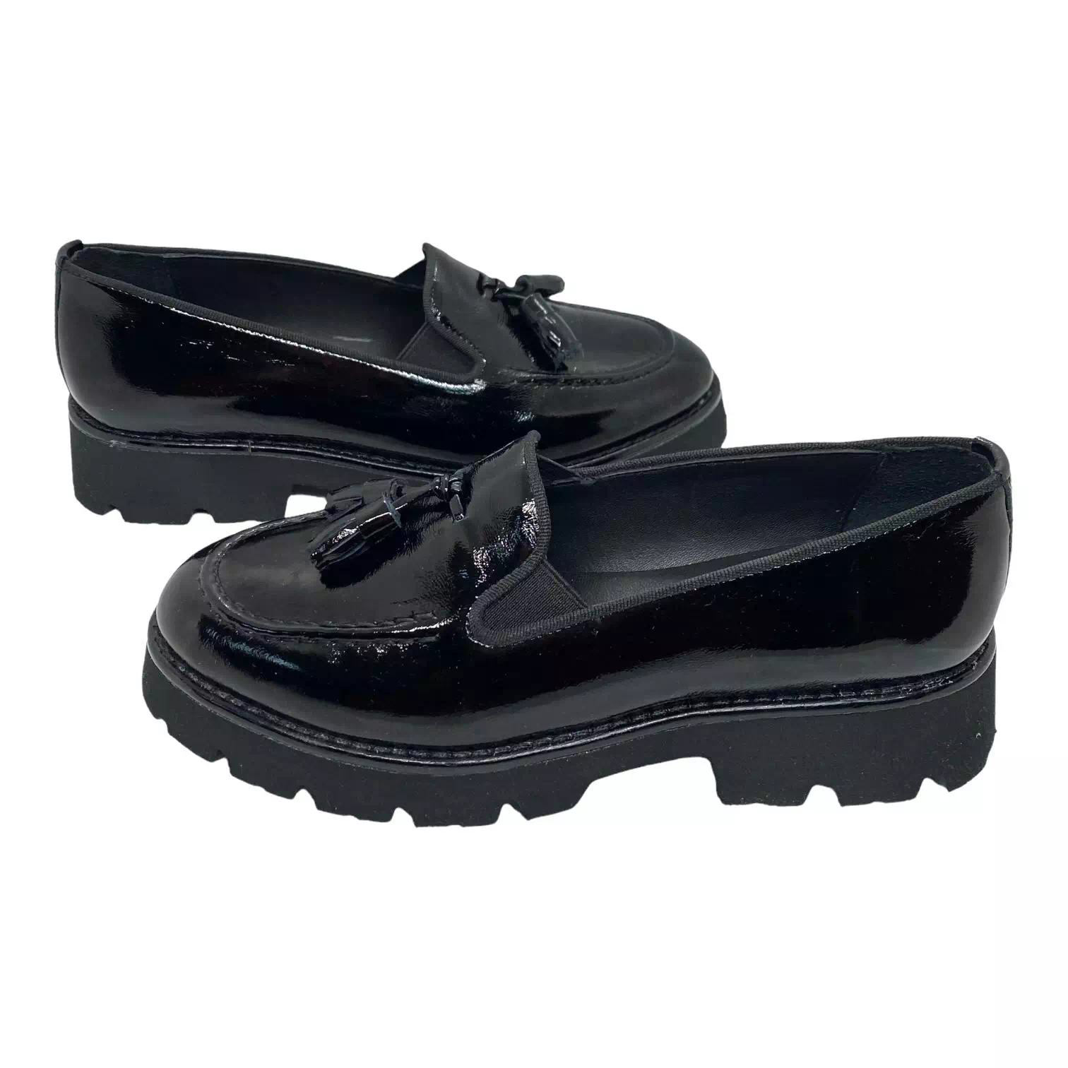 Pantofi negri din lac cu elastic si accesoriu