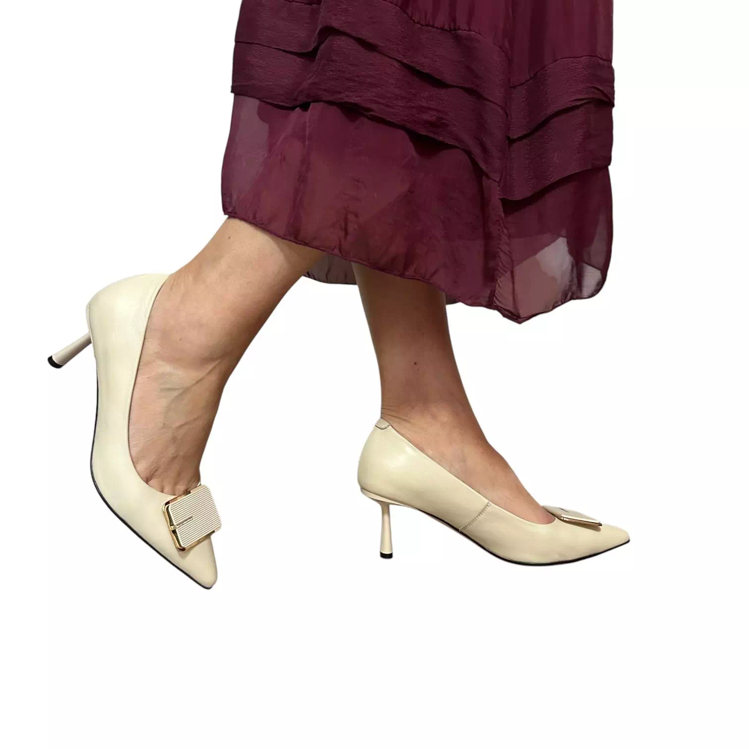 Pantofi stileto Fiore Fino bej cu accesoriu