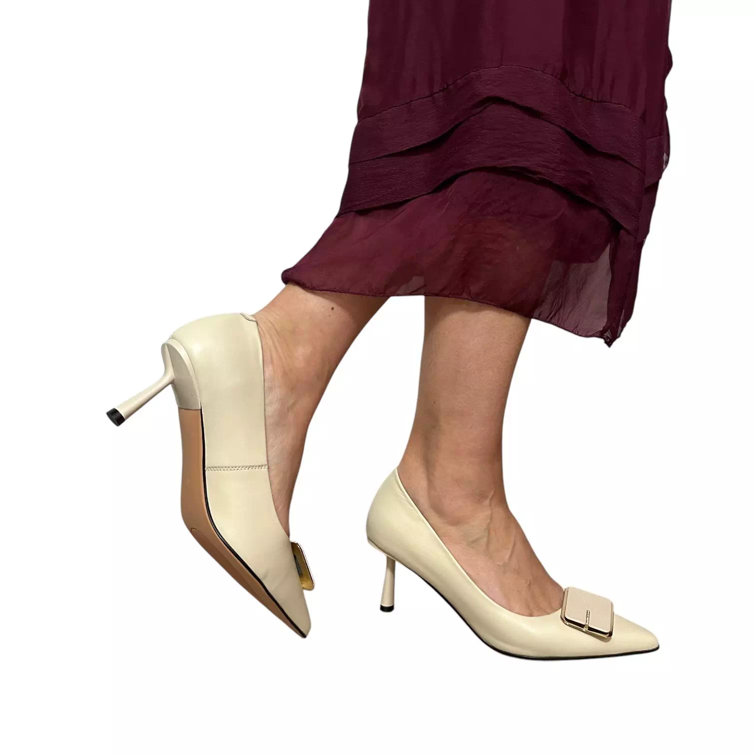 Pantofi stileto Fiore Fino bej cu accesoriu