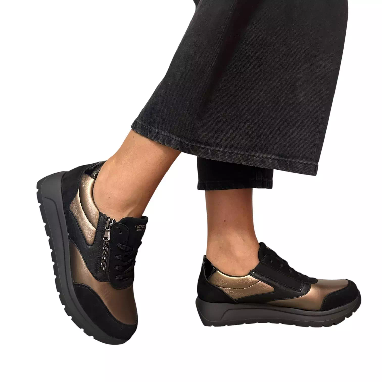 Pantofi Remonte negri cu combinatii platin