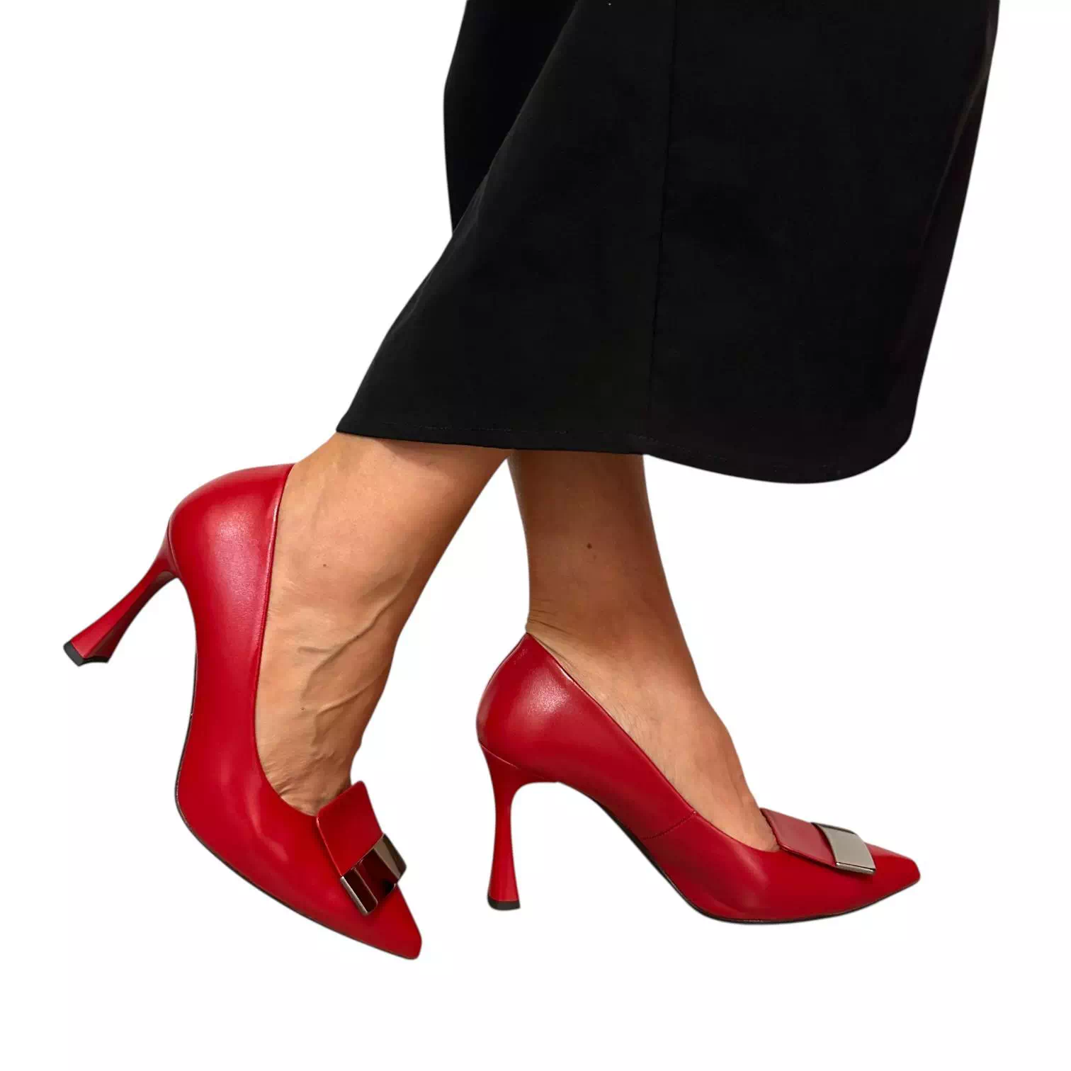 Pantofi Kordel stileto rosii cu accesoriu