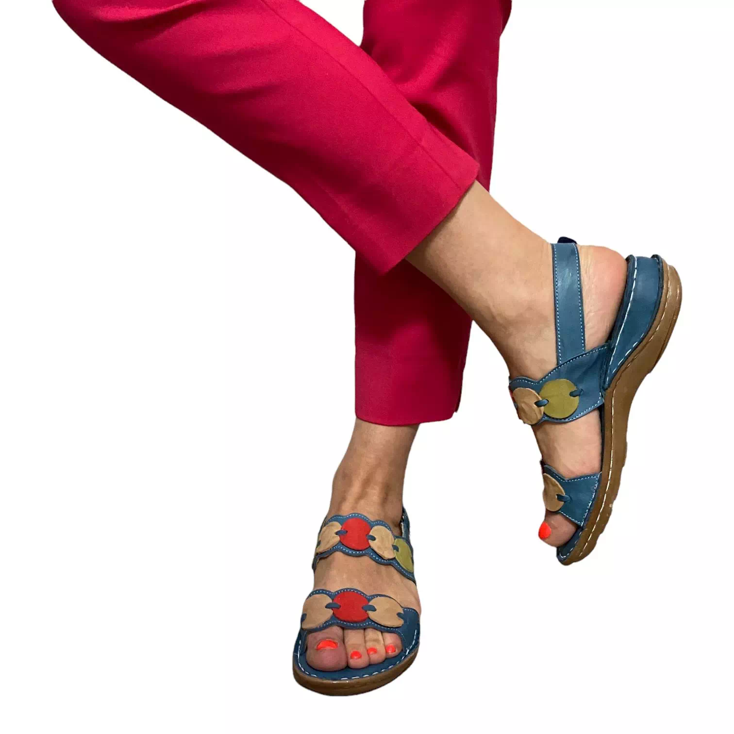 Sandale albastre cu accesorii colorate