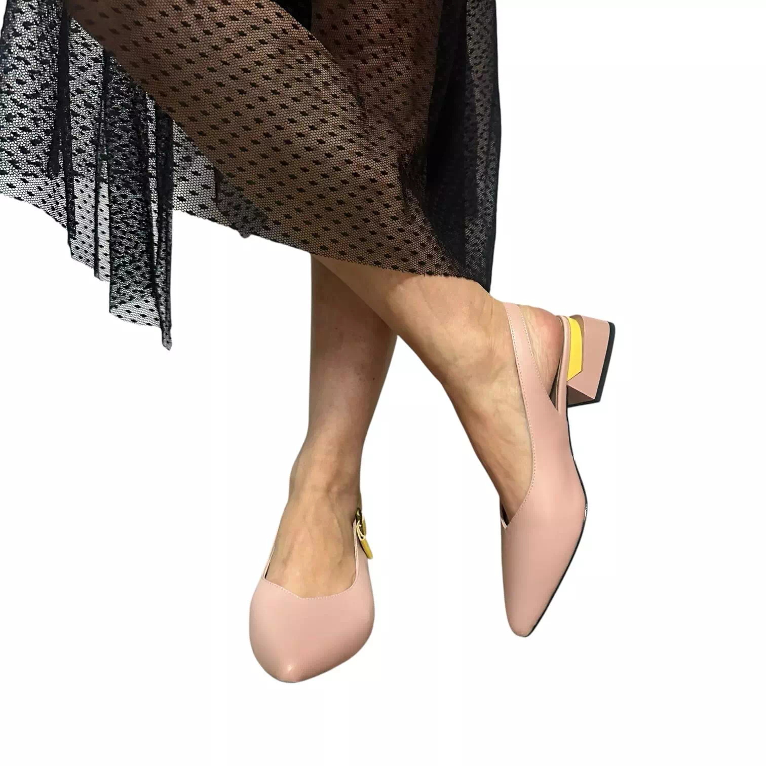 Pantofi decupati Fiore Fino nude cu detaliu galben