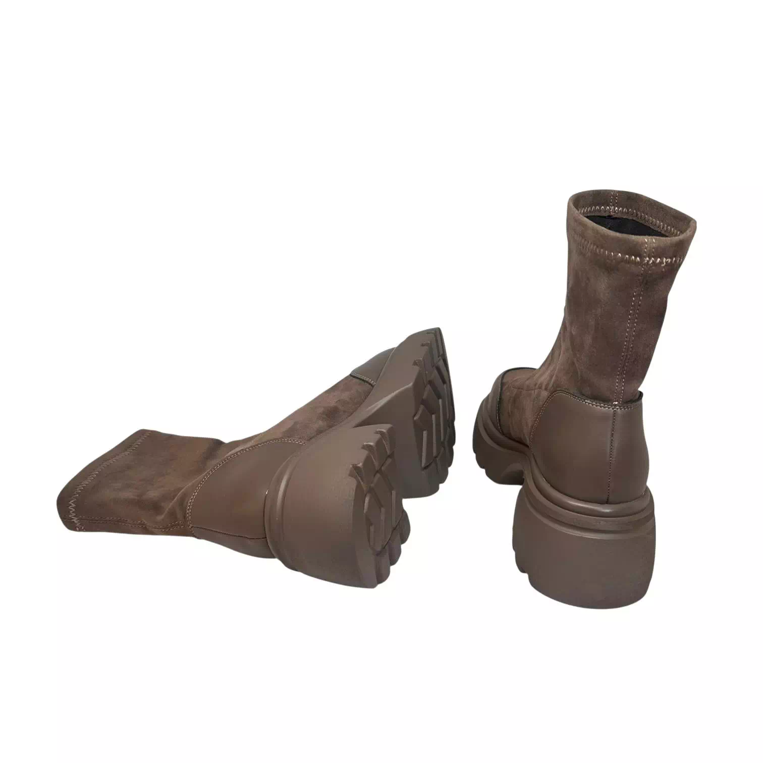 Ghete strech taupe cu platforma