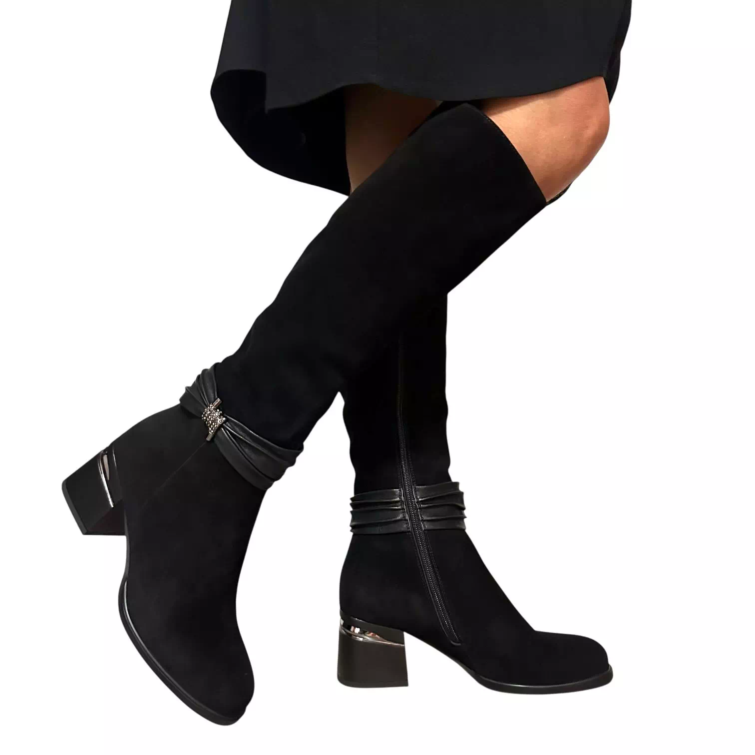 Cizme Fiore Fino negre cu detaliu