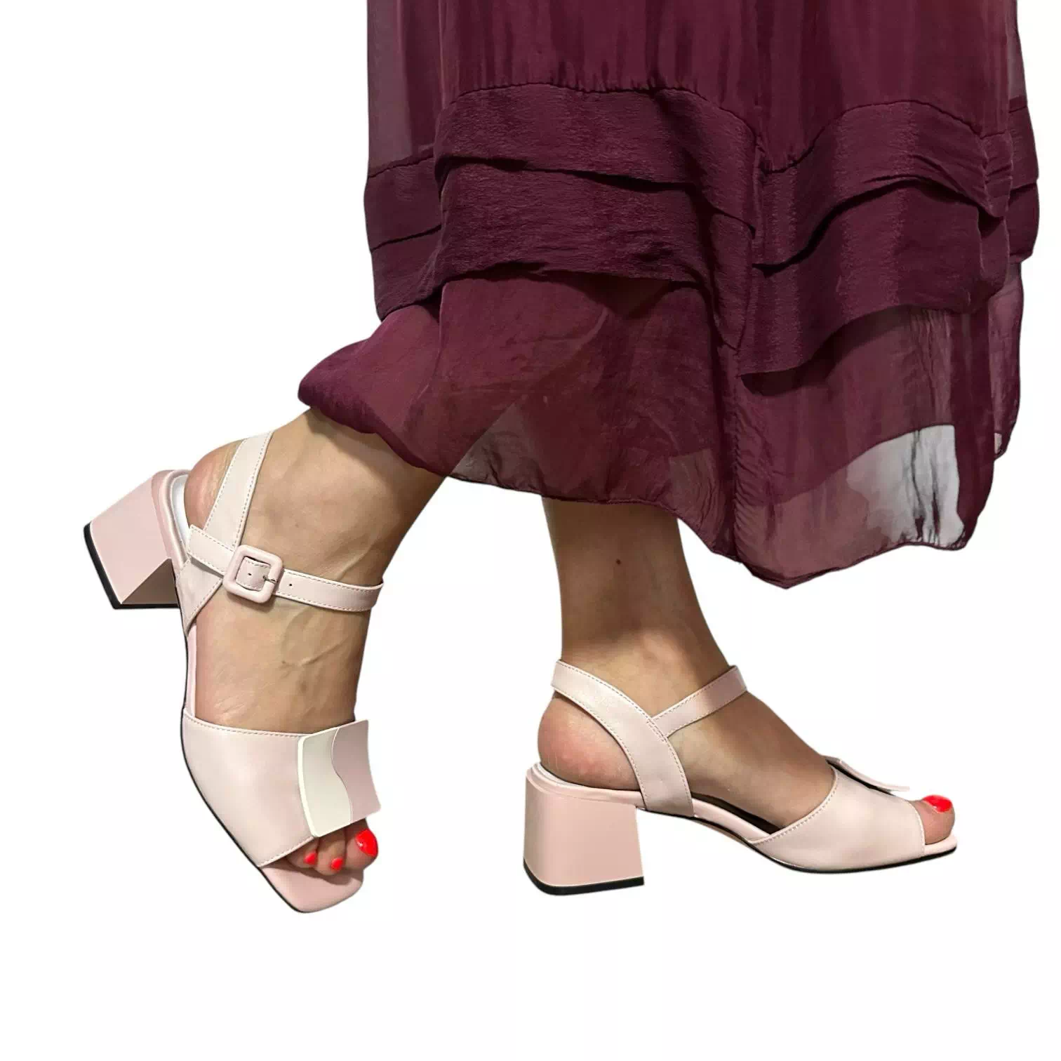 Sandale Fiore Fino pudra cu accesoriu bicolor