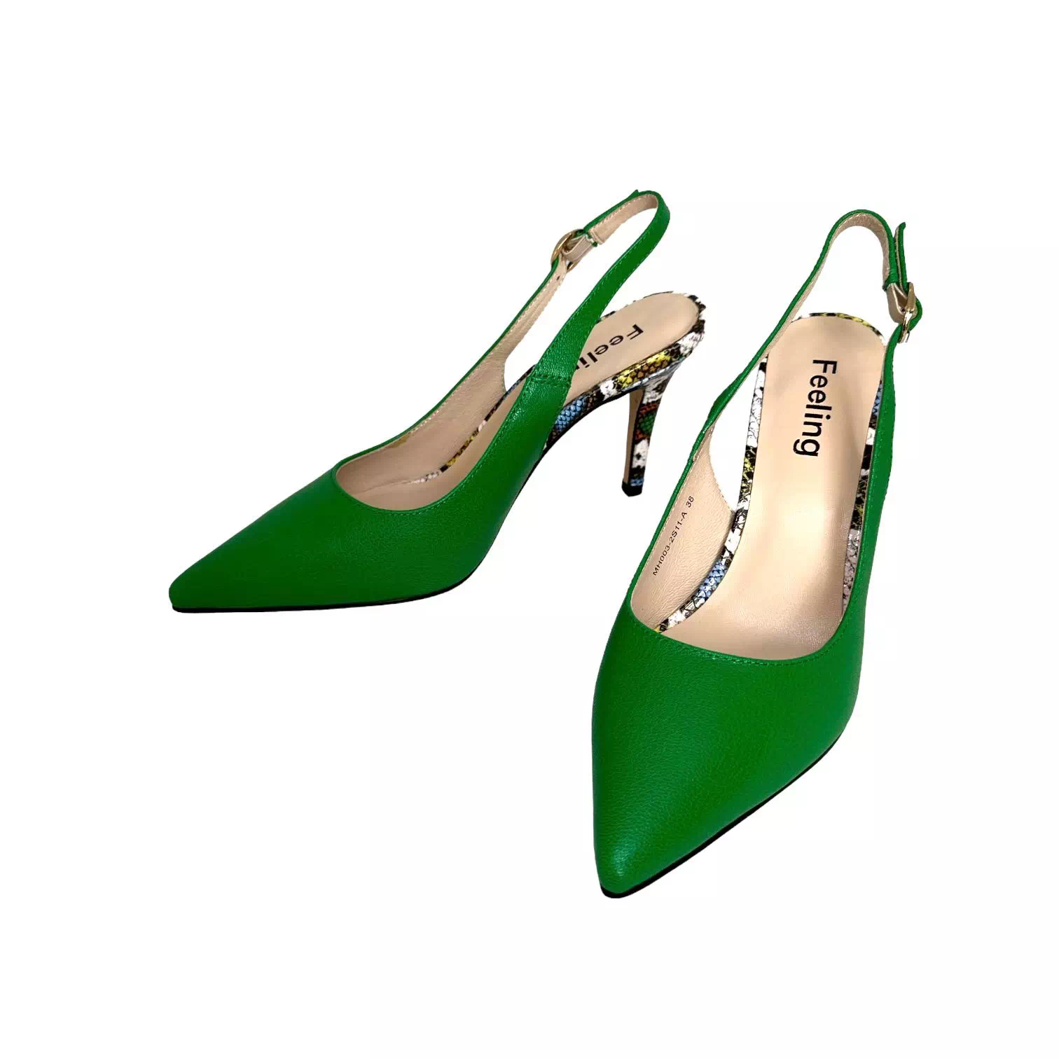 Pantofi decupati verzi cu tocul imbracat in piele colorata