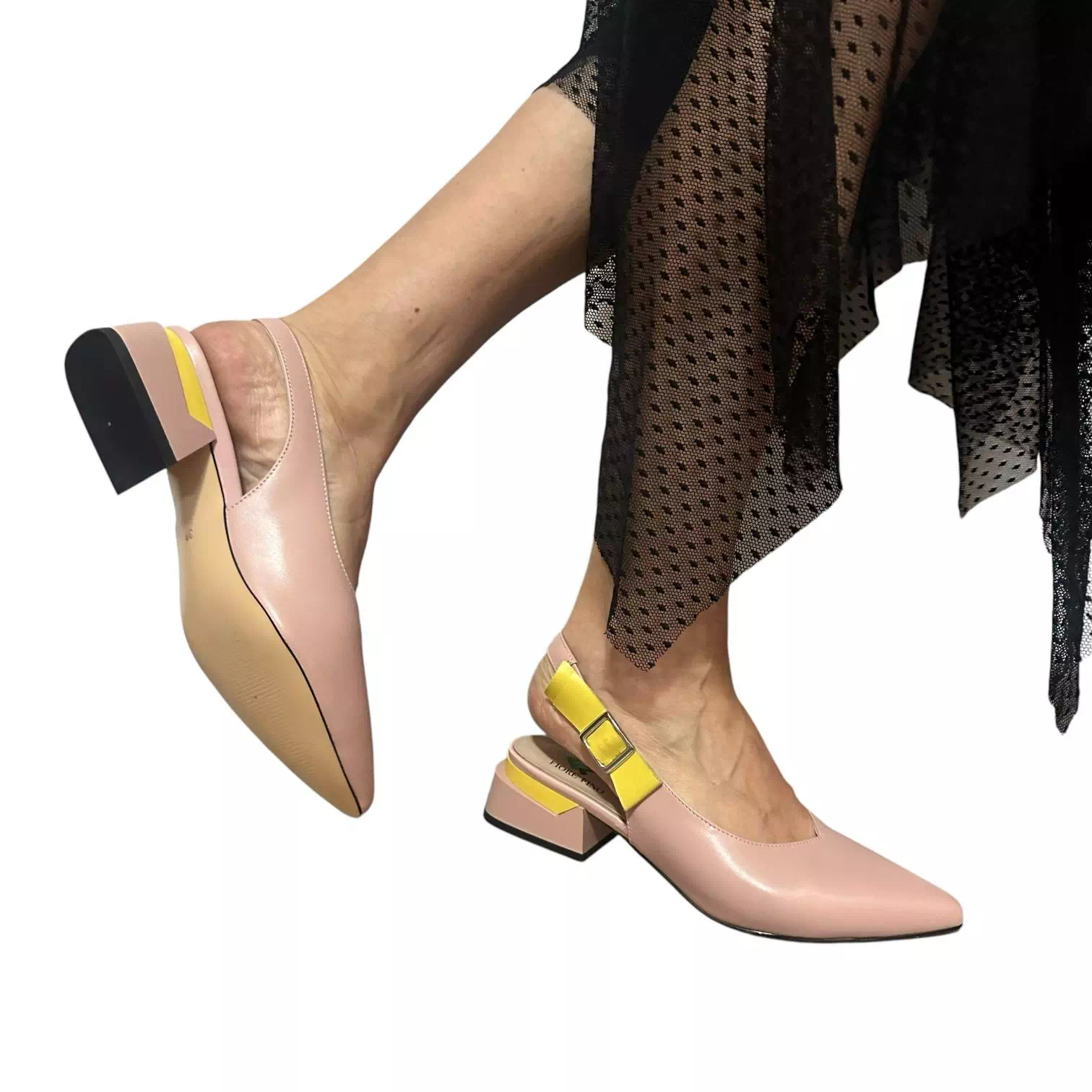 Pantofi decupati Fiore Fino nude cu detaliu galben