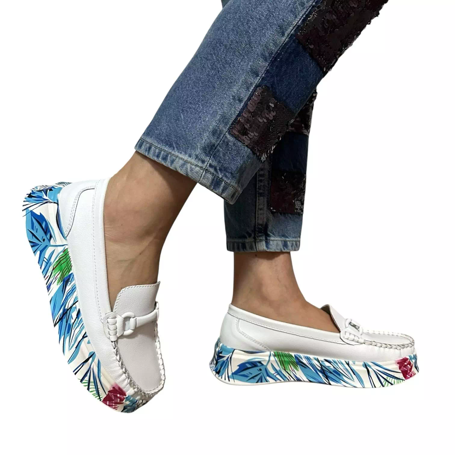 Pantofi Filippo albi cu talpa colorata
