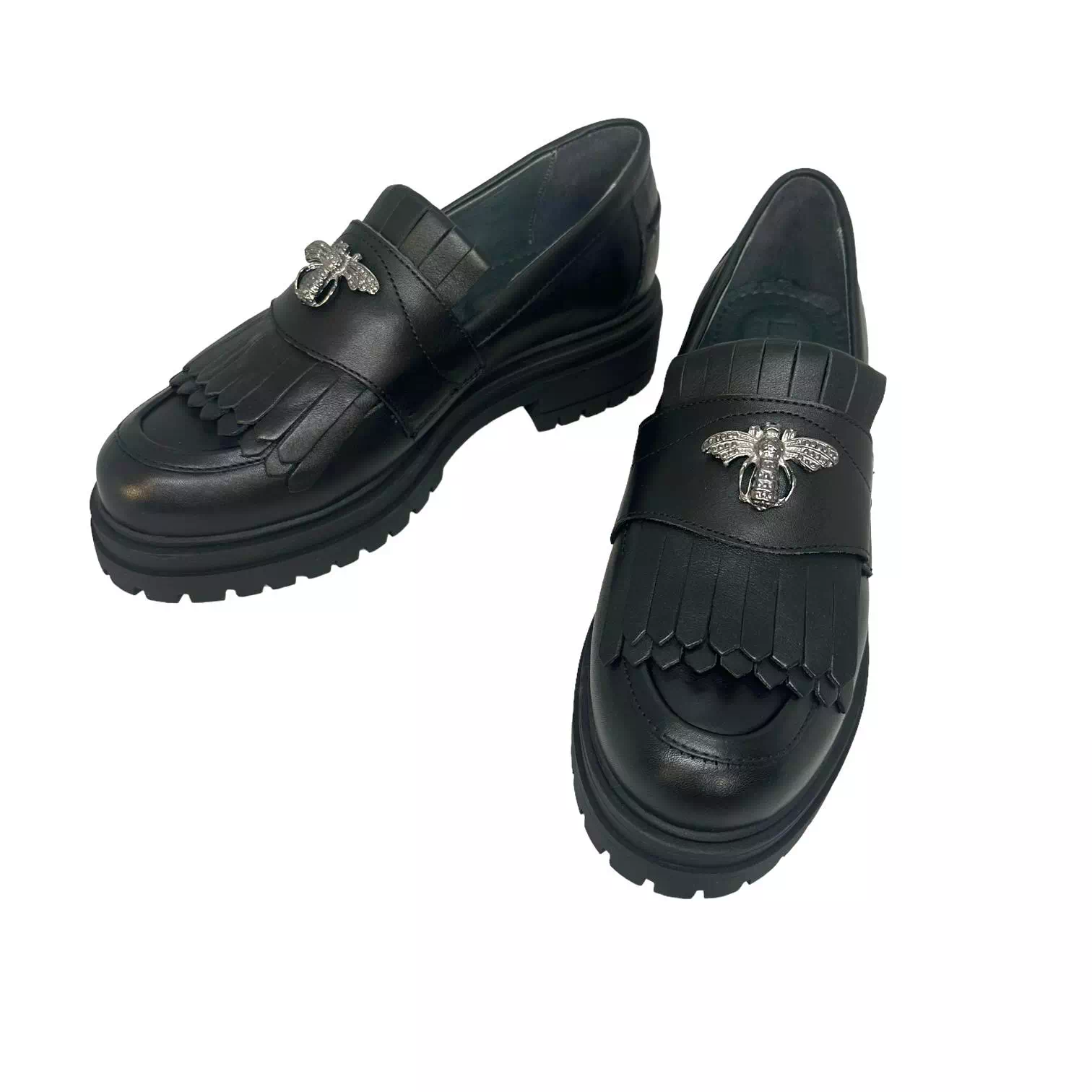 Pantofi negri cu platforma si accesoriu albinuta