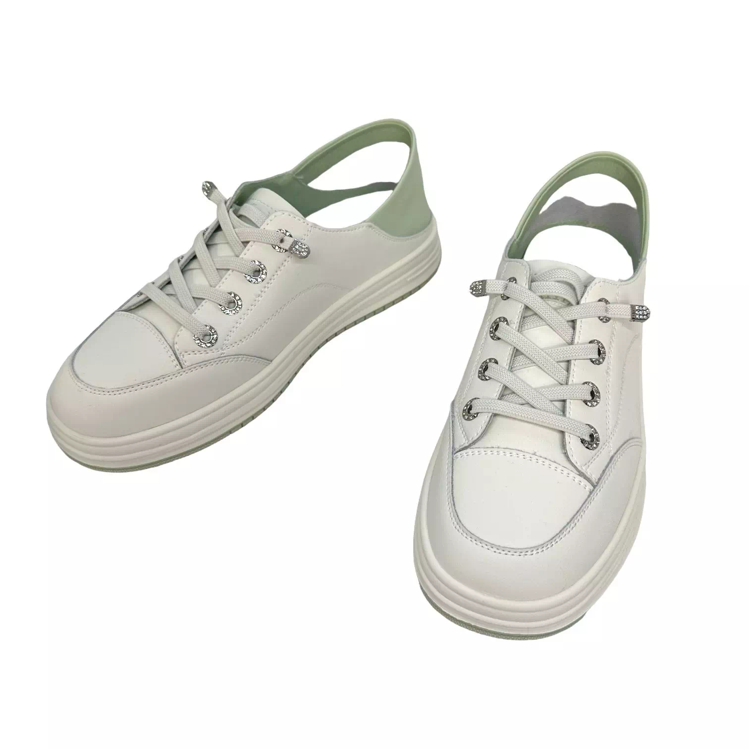 Pantofi albi cu detaliu verde