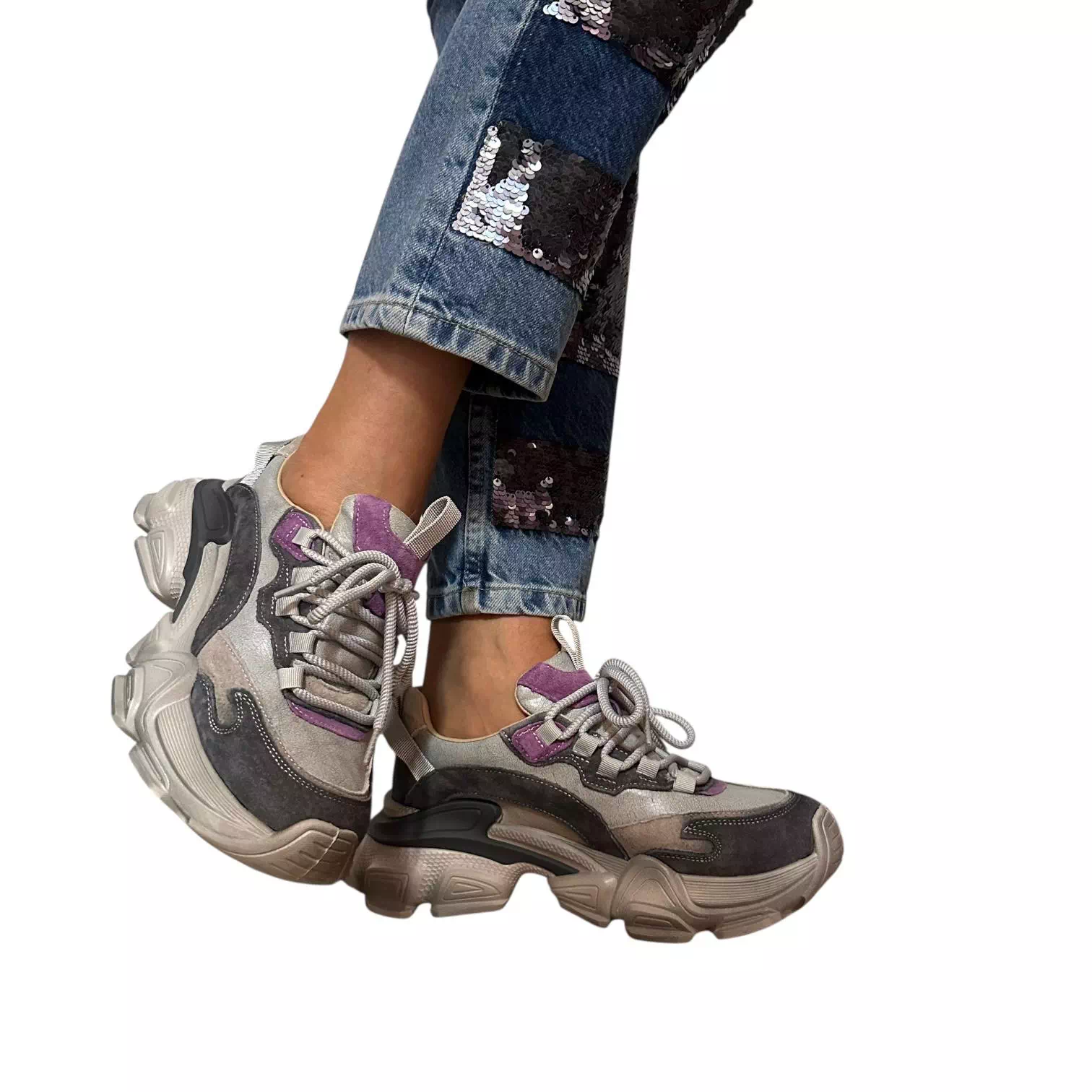 Pantofi sport gri combinat