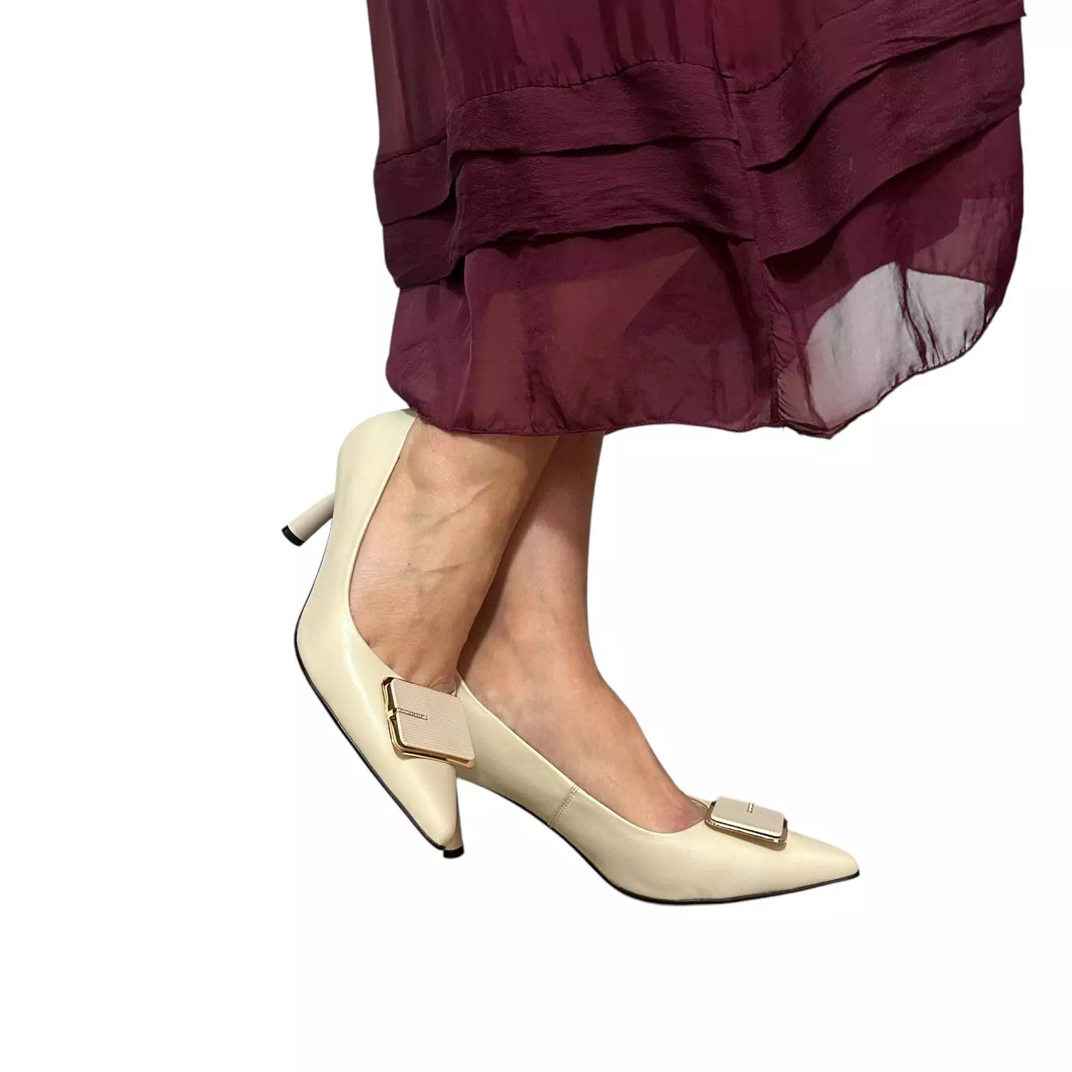 Pantofi stileto Fiore Fino bej cu accesoriu