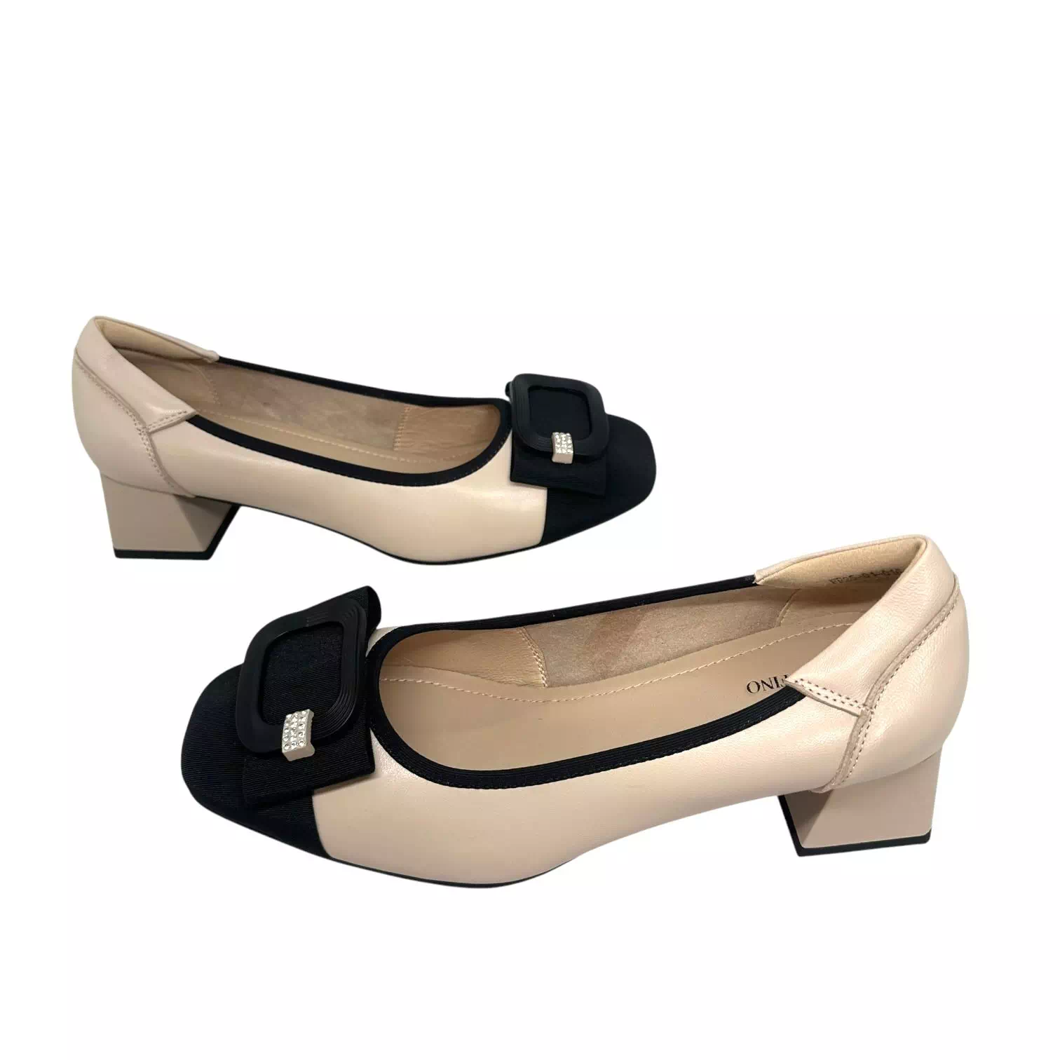 Pantofi Fiore Fino bej cu varf negru