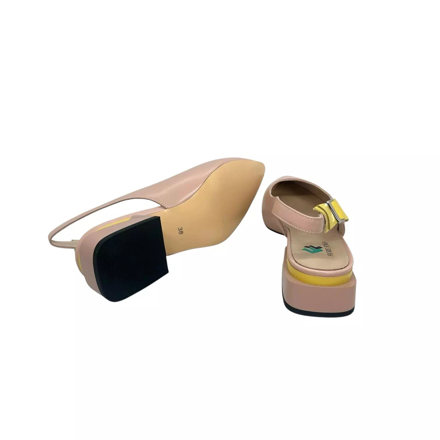 Pantofi decupati Fiore Fino nude cu detaliu galben