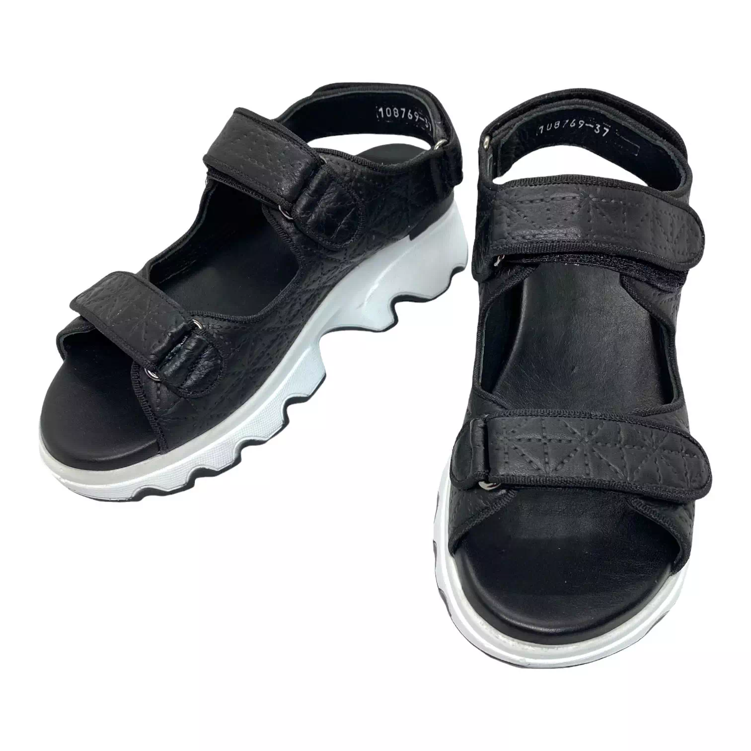 Sandale negre cu model si talpa alba