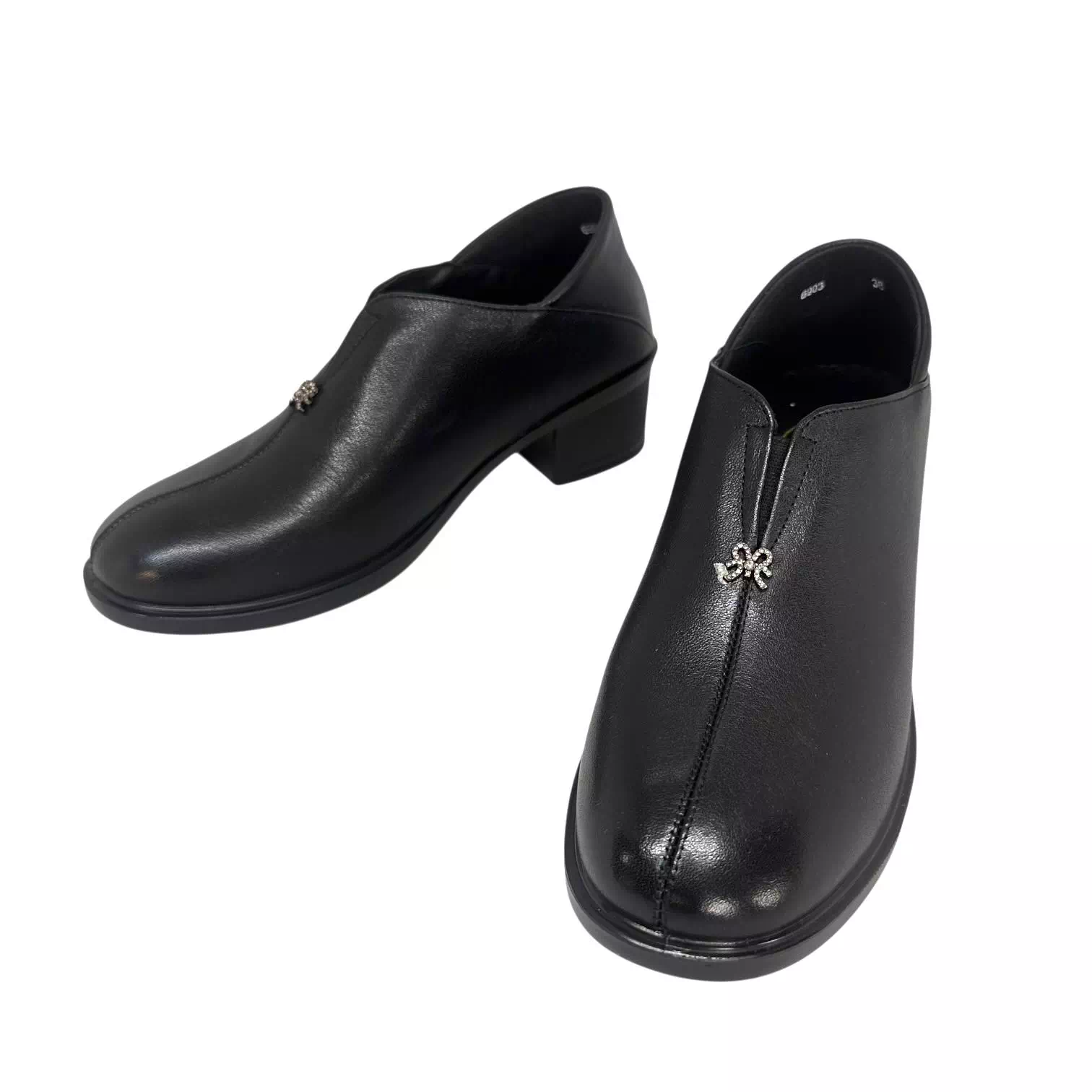 Pantofi negri slip in cu detaliu