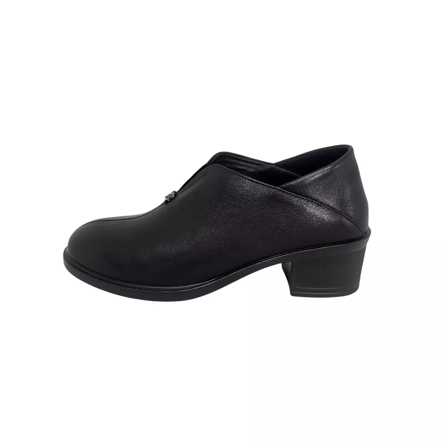 Pantofi negri slip in cu detaliu