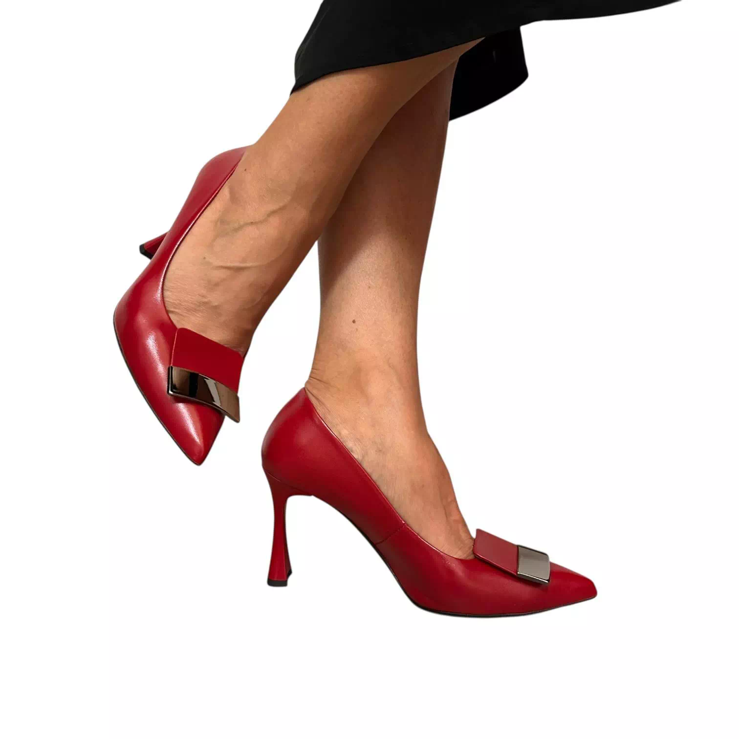 Pantofi Kordel stileto rosii cu accesoriu