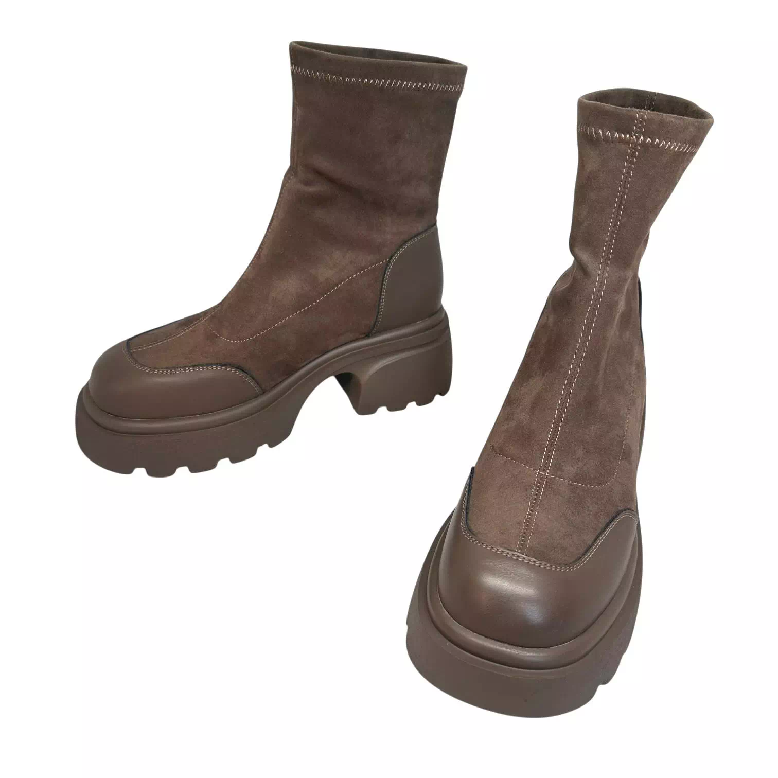 Ghete strech taupe cu platforma