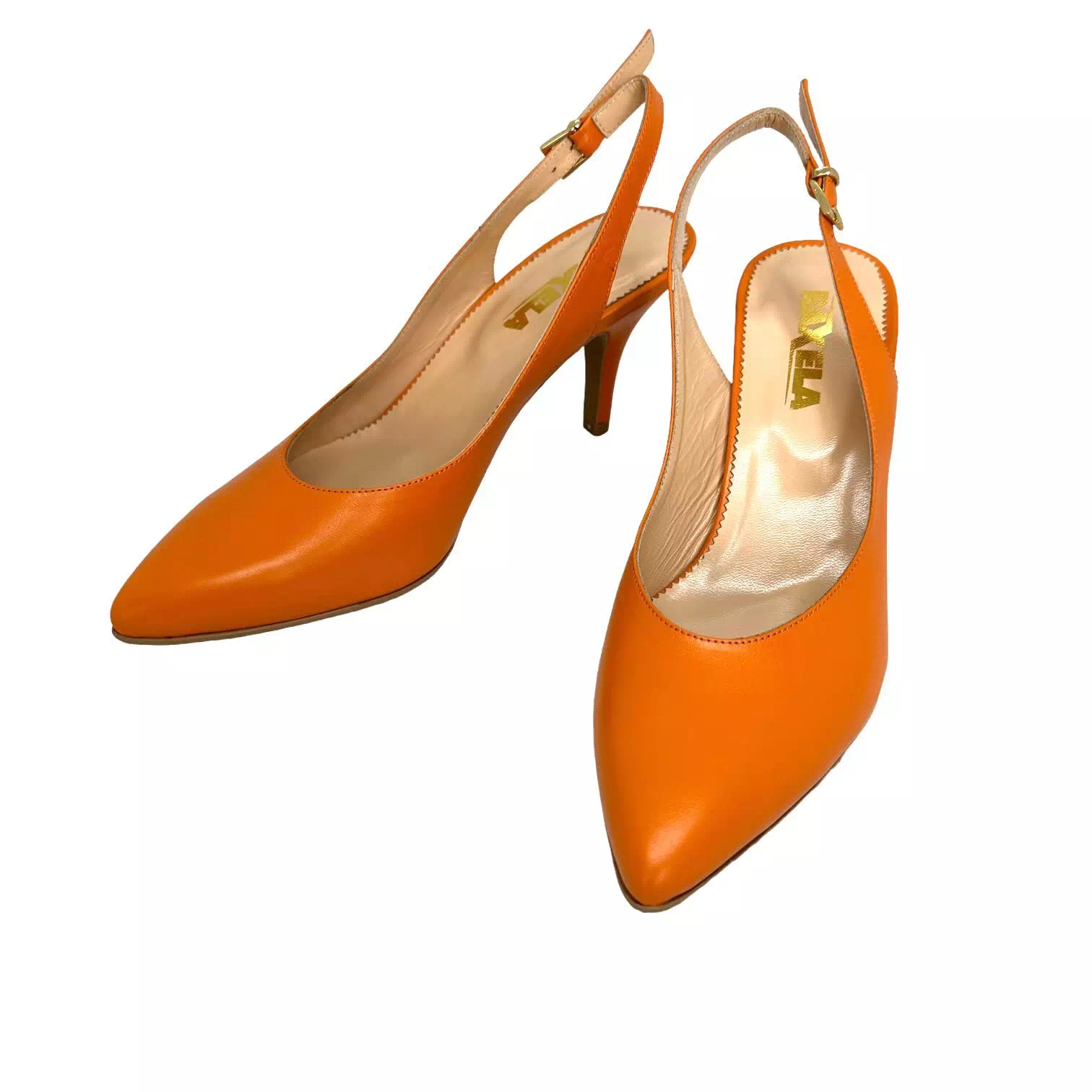 Pantofi Raxela portocalii decupati la spate cu toc cui