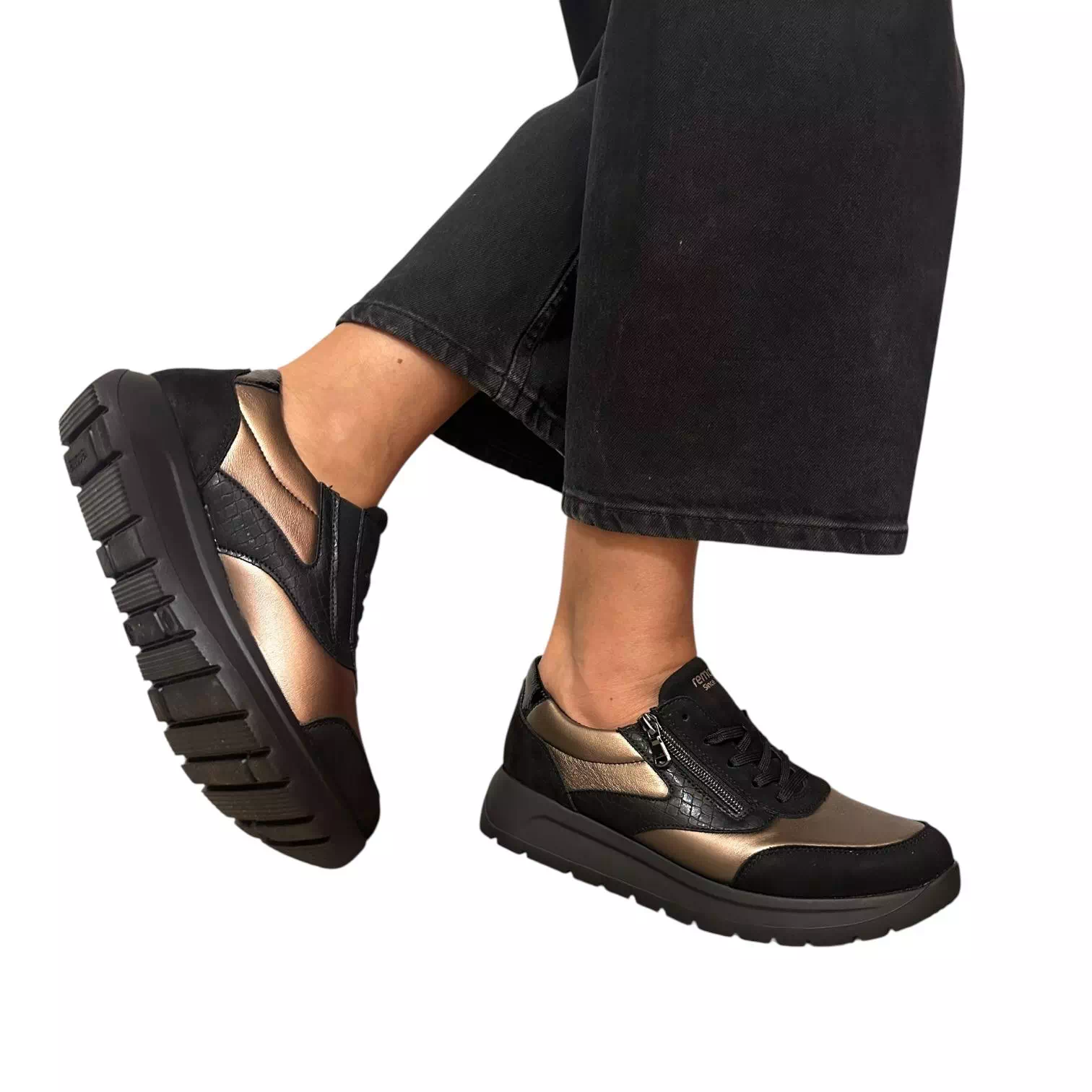 Pantofi Remonte negri cu combinatii platin