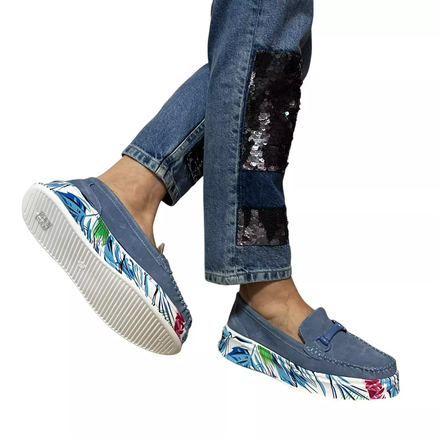 Pantofi Filippo blu cu talpa colorata