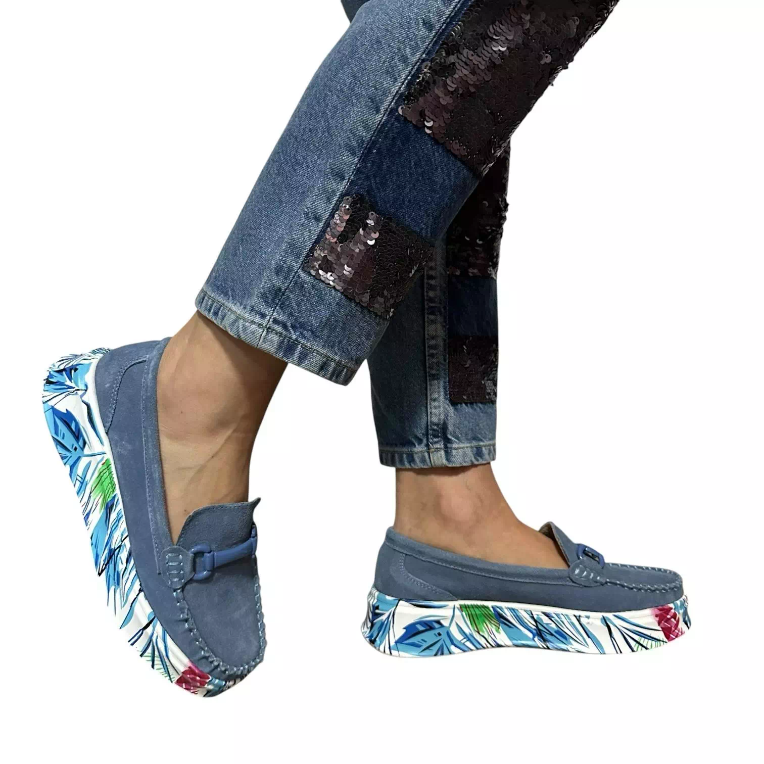 Pantofi Filippo blu cu talpa colorata