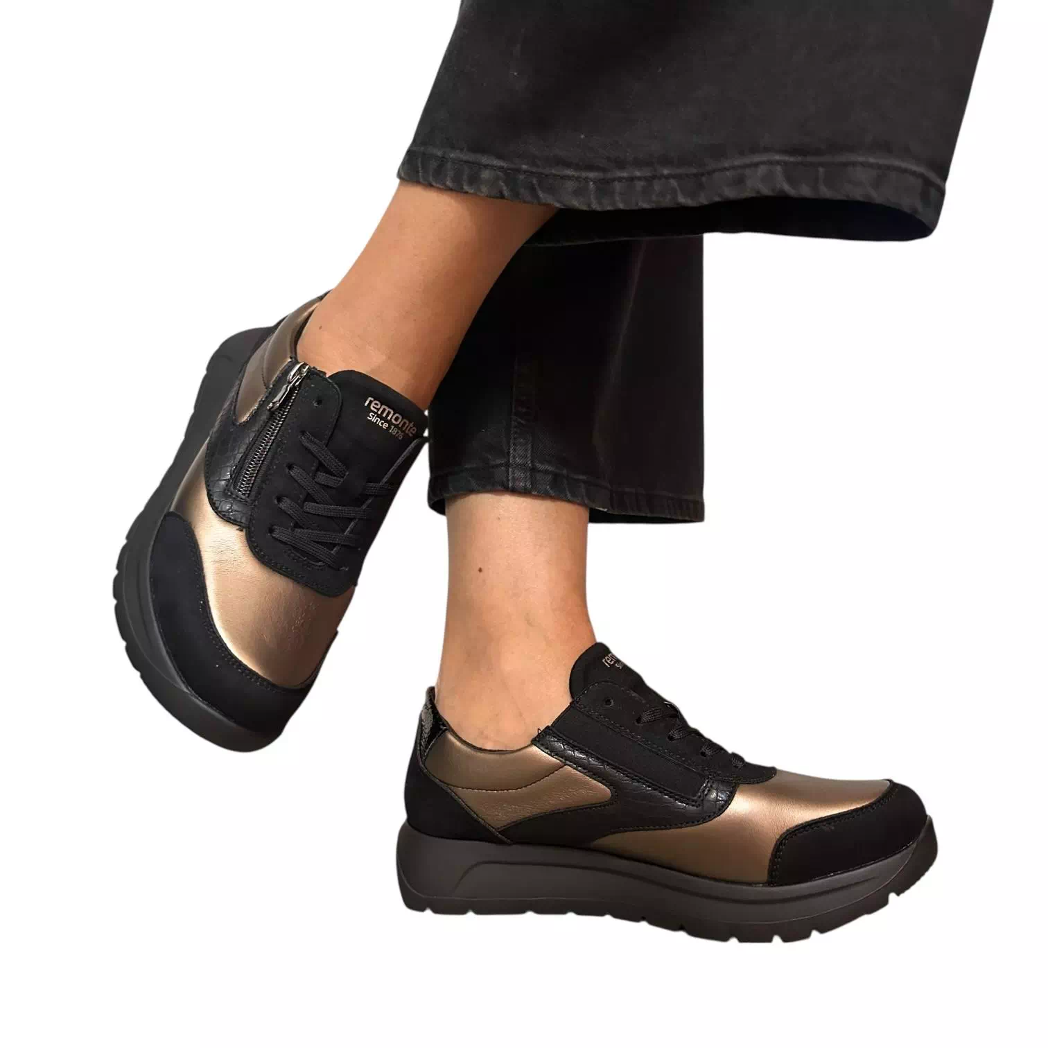 Pantofi Remonte negri cu combinatii platin