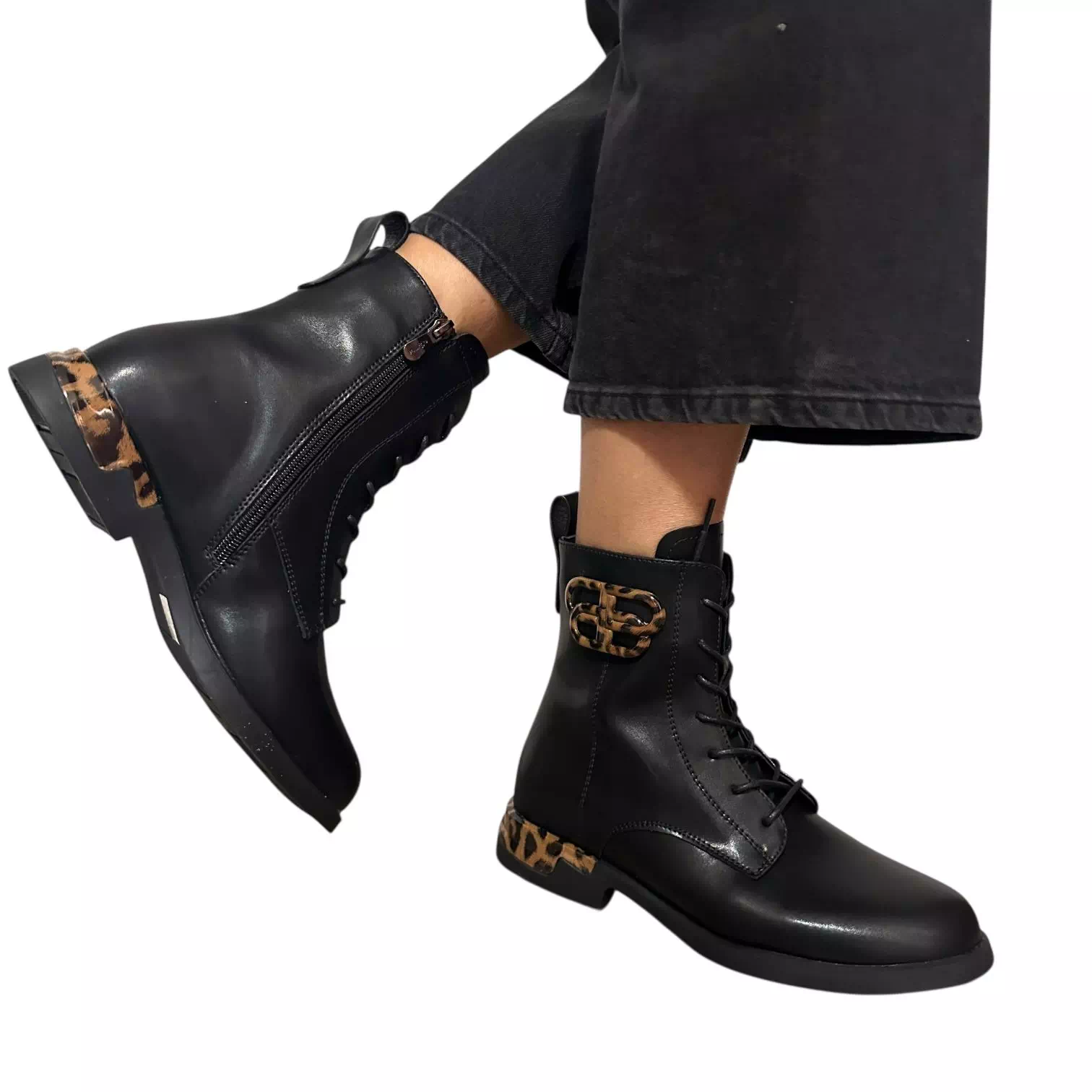 Ghete Filippo negre cu accesoriu print