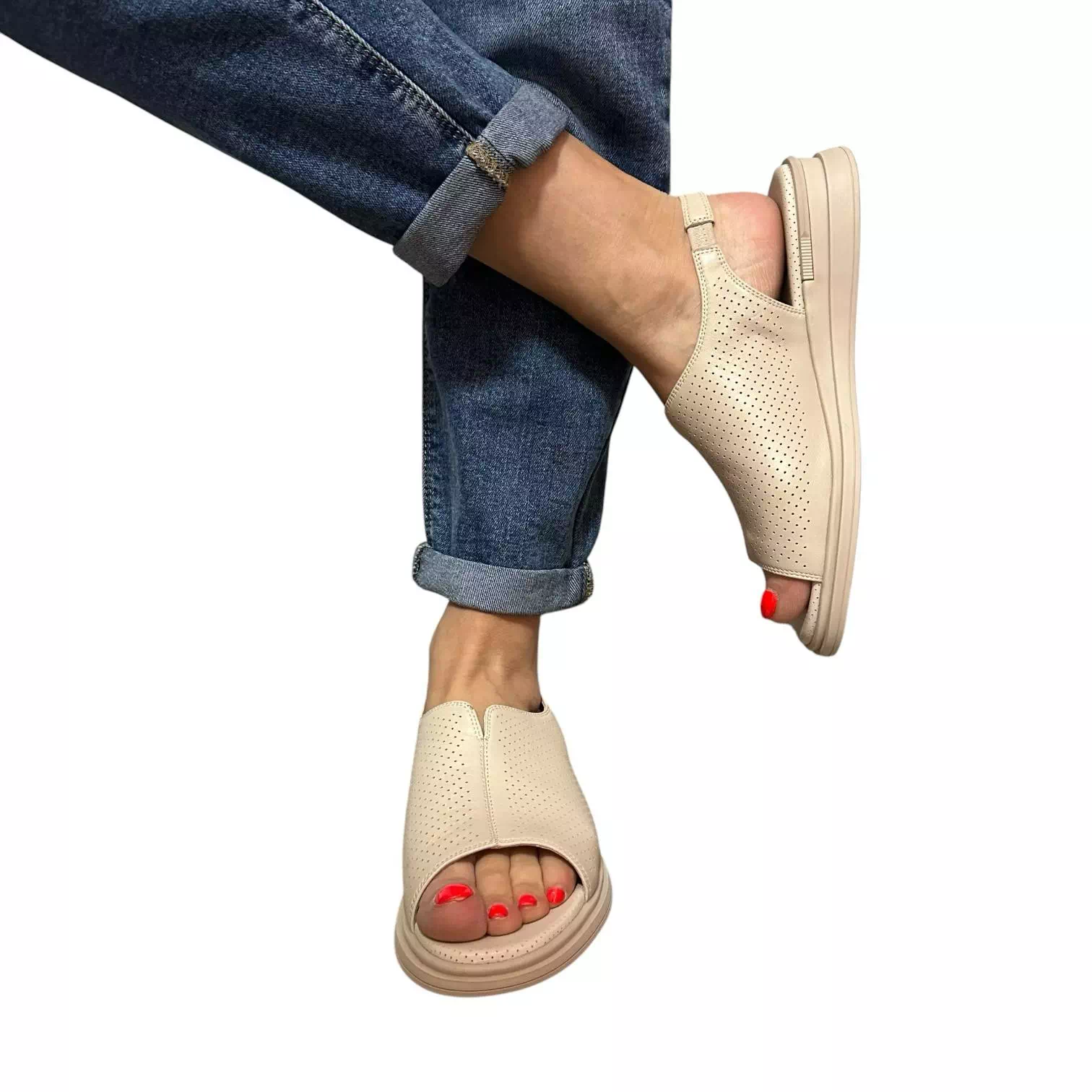 Sandale Fiore Fino bej cu perforatii mici