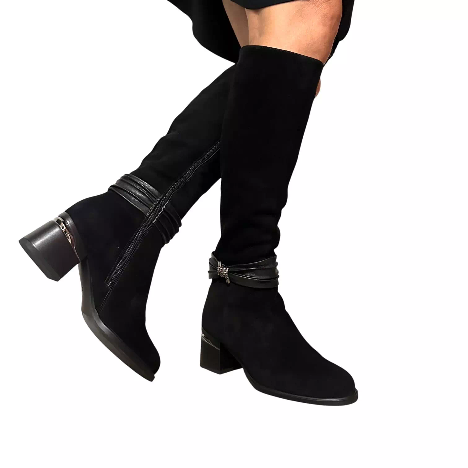 Cizme Fiore Fino negre cu detaliu