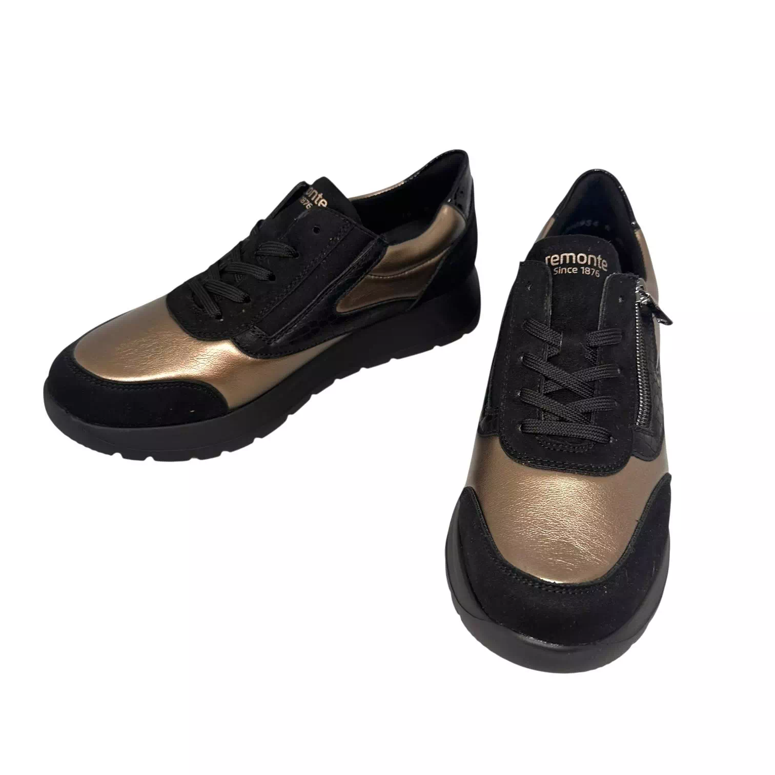 Pantofi Remonte negri cu combinatii platin