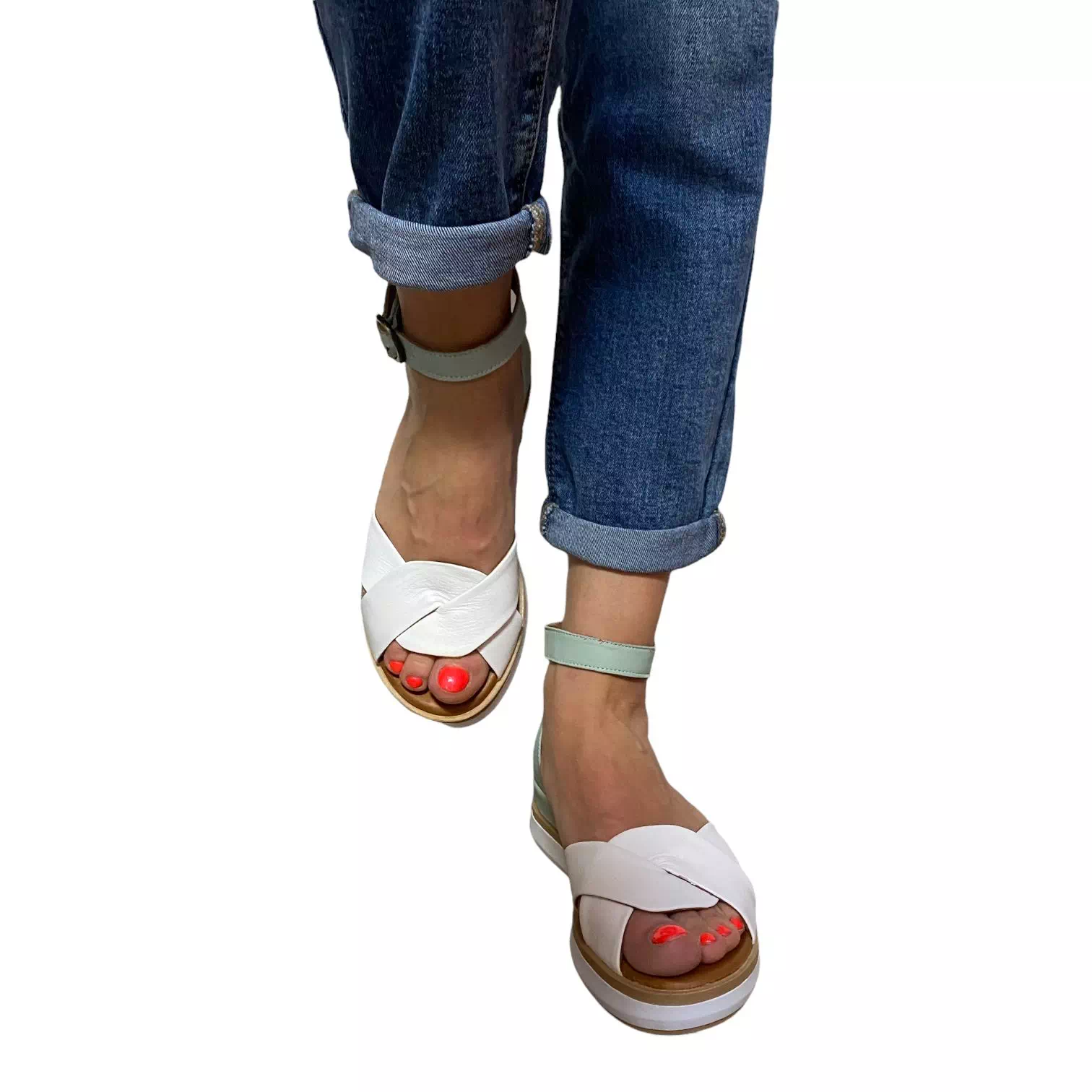 Sandale verzi combinate cu alb