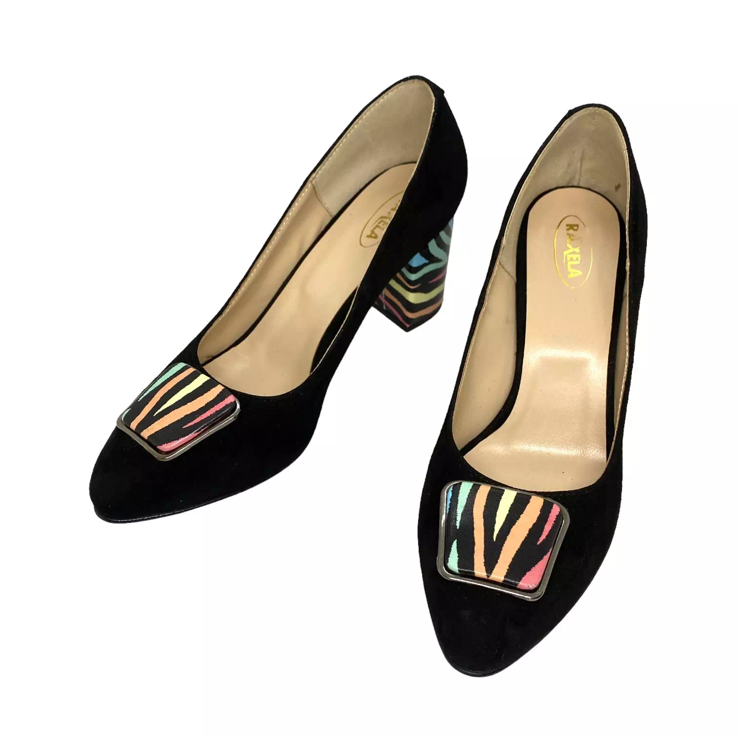 Pantofi Raxela negri cu accesoriu si detalii colorate