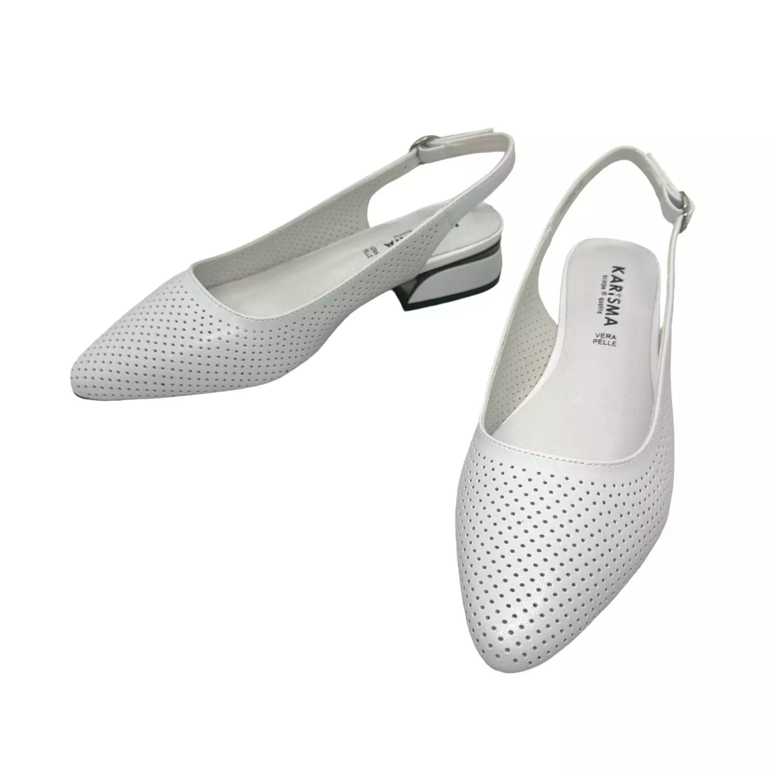 Pantofi decupati la spate albi cu perforatii