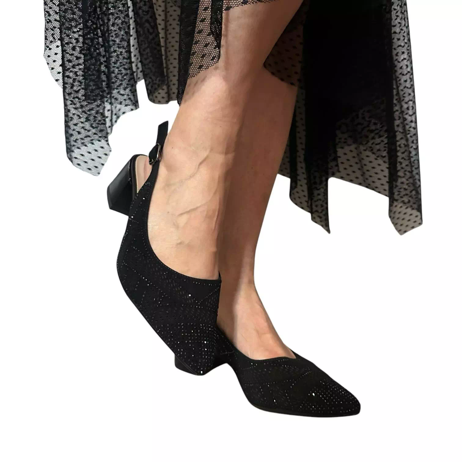 Pantofi decupati Fiore Fino negri cu pietricele