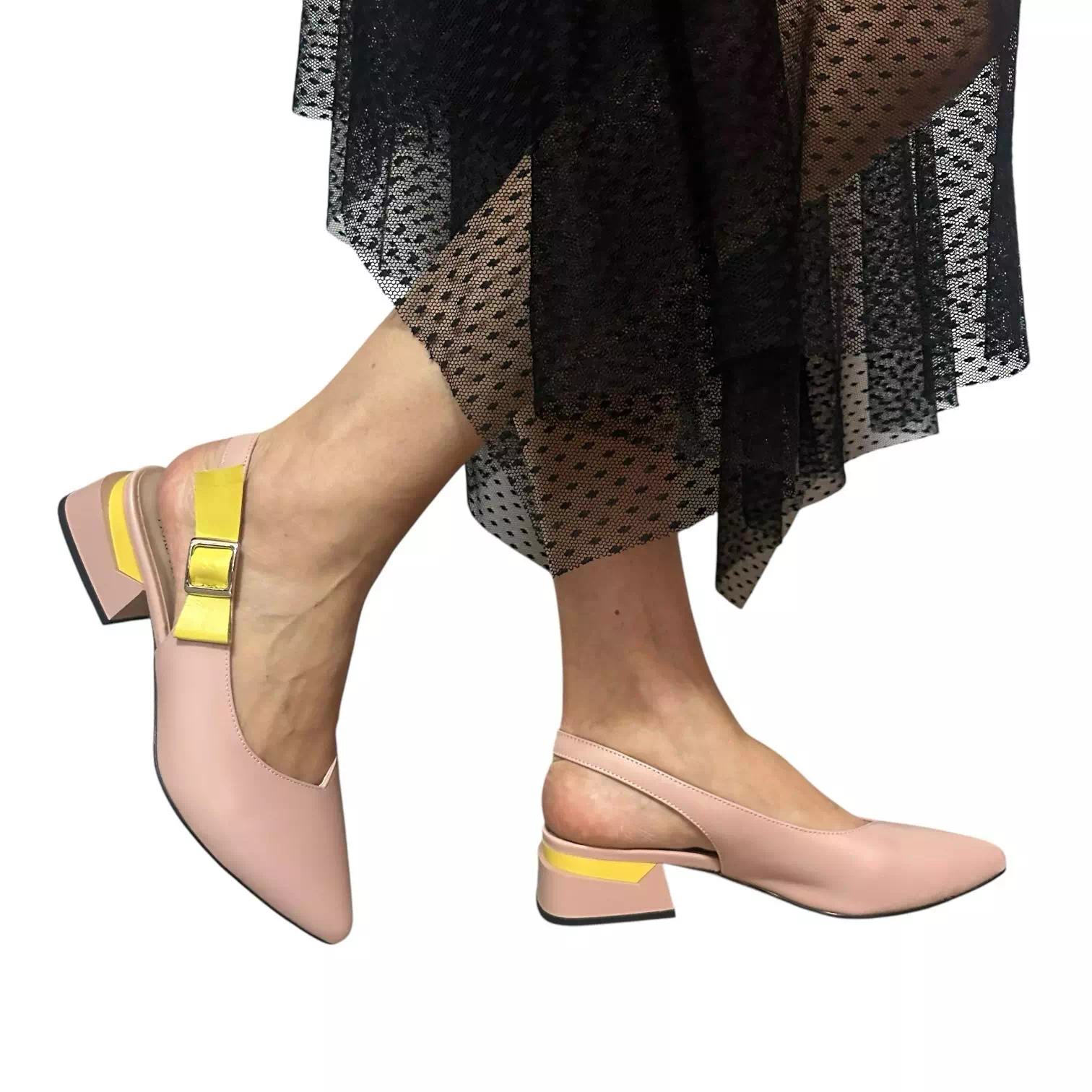 Pantofi decupati Fiore Fino nude cu detaliu galben