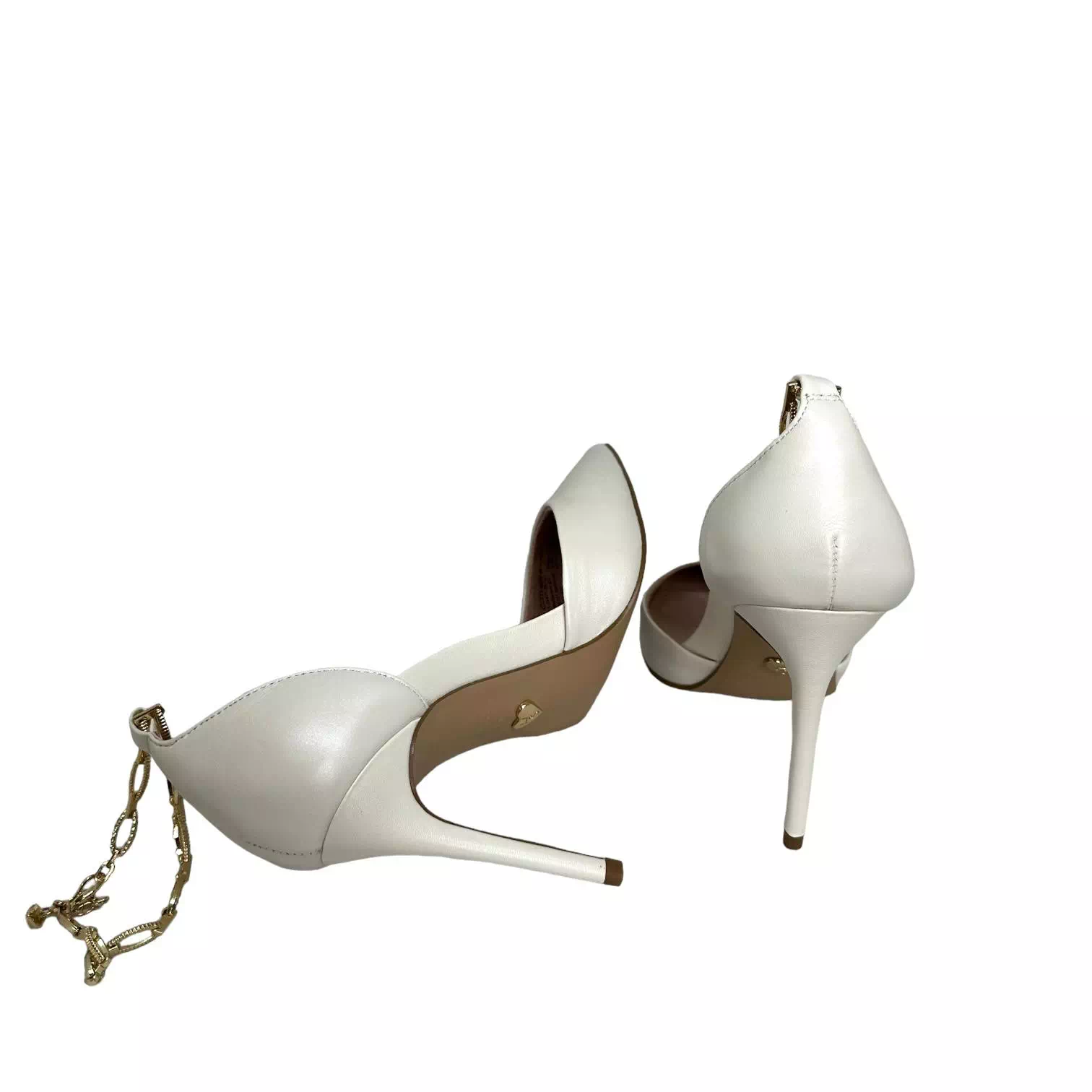 Pantofi decupati stiletto Tamaris albi cu accesoriu auriu