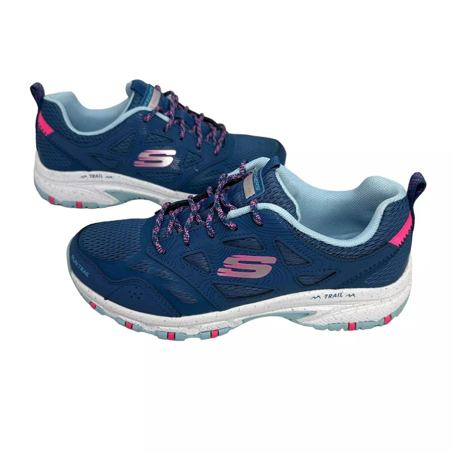 Pantofi sport Skechers albastri cu detalii roz