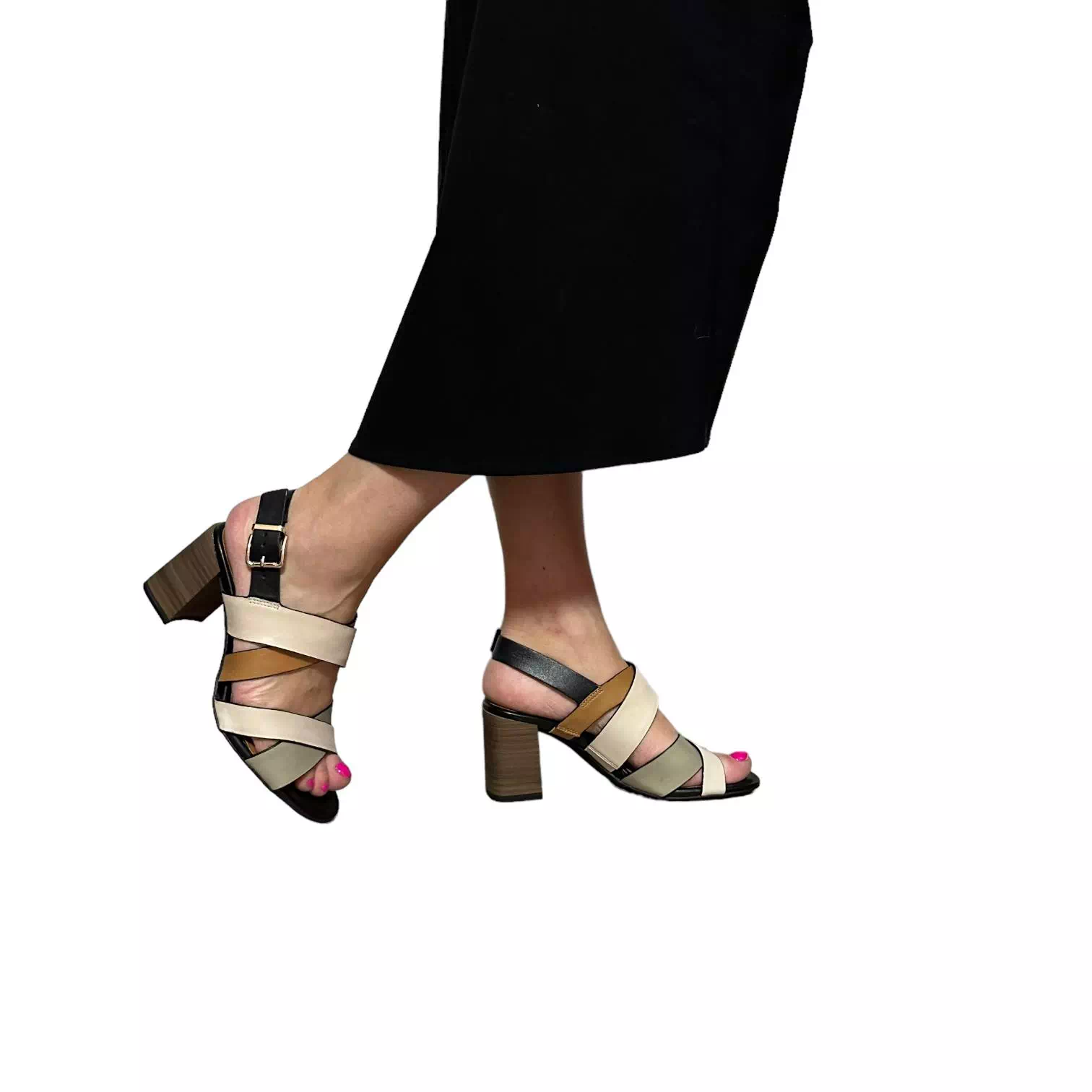 Sandale Tamaris negre cu barete colorate