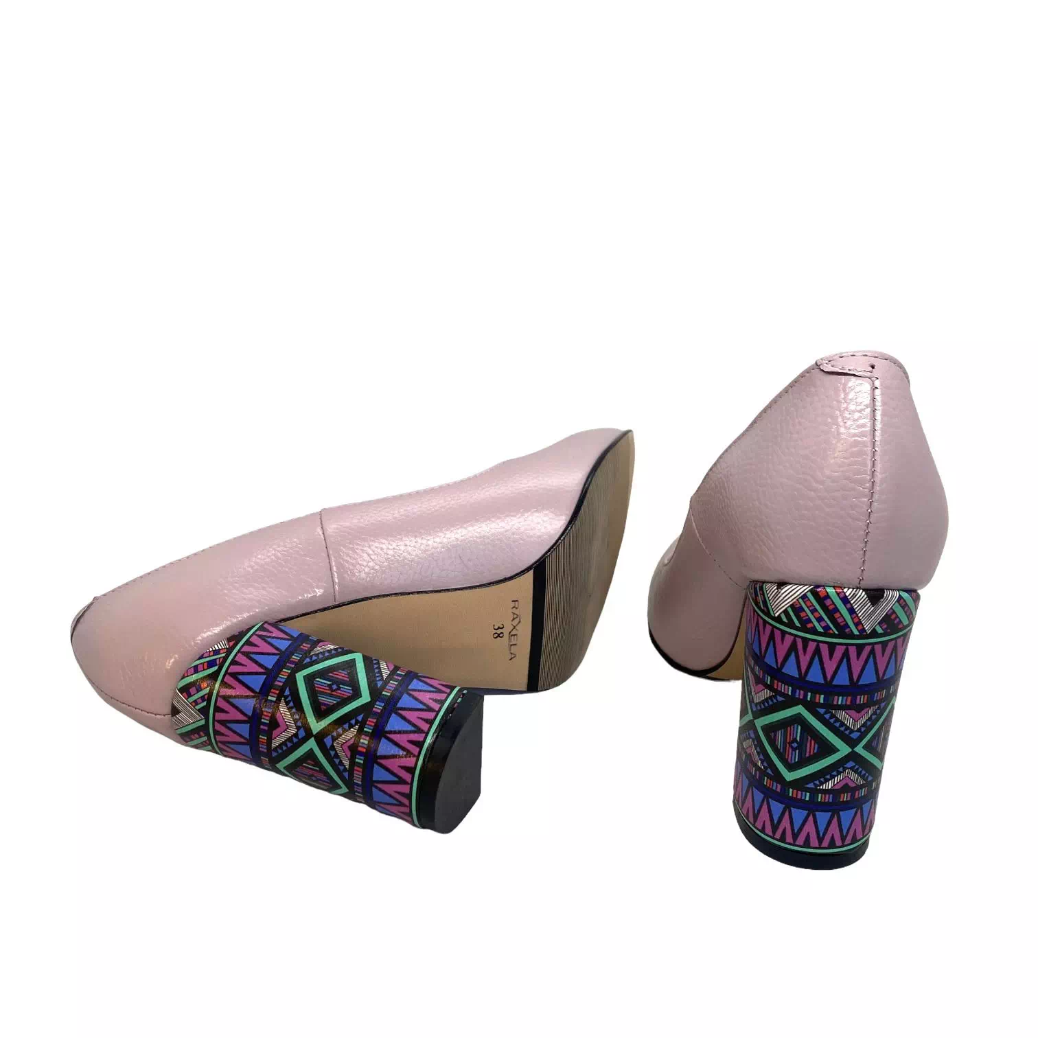 Pantofi Raxela lila cu toc cu model abstract
