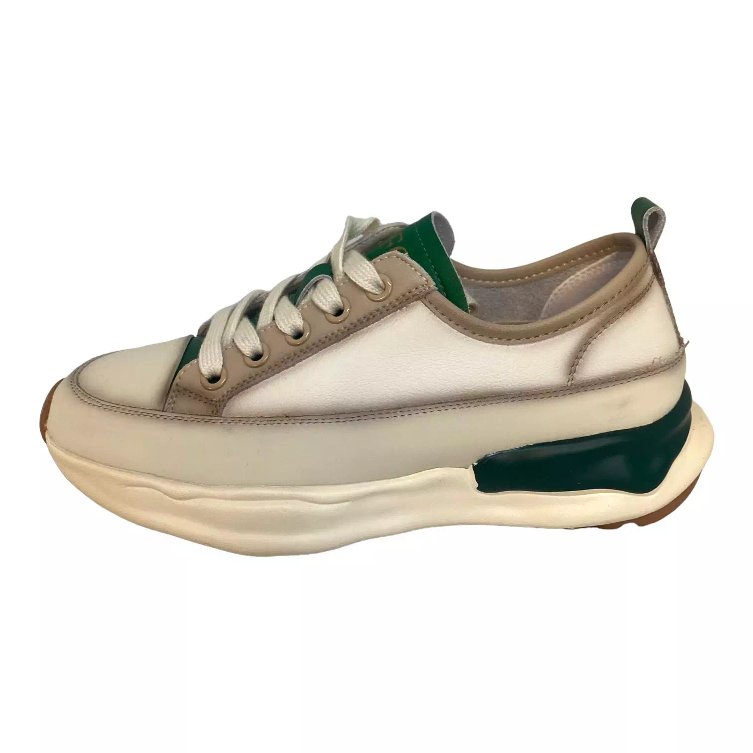 Pantofi albi cu talpa confort si detalii verzi