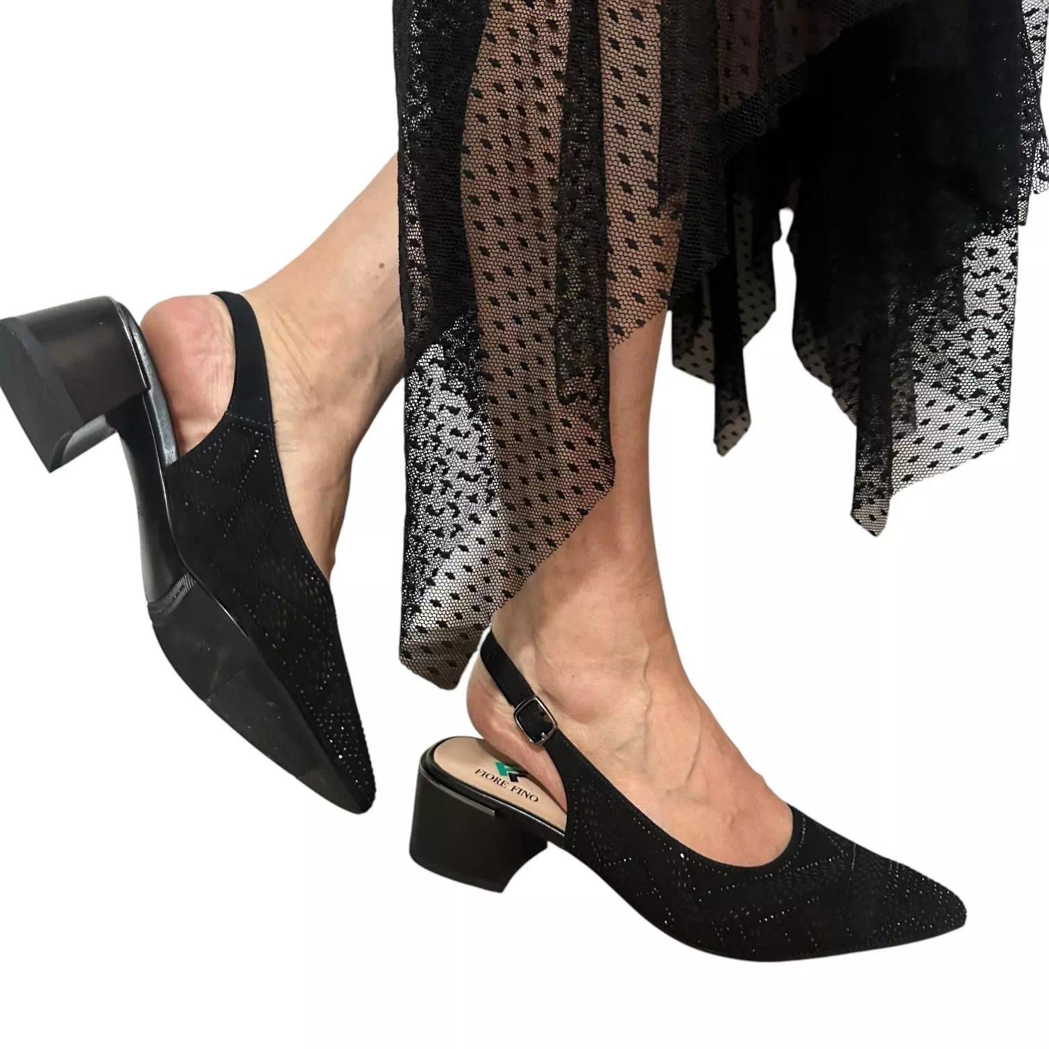 Pantofi decupati Fiore Fino negri cu pietricele