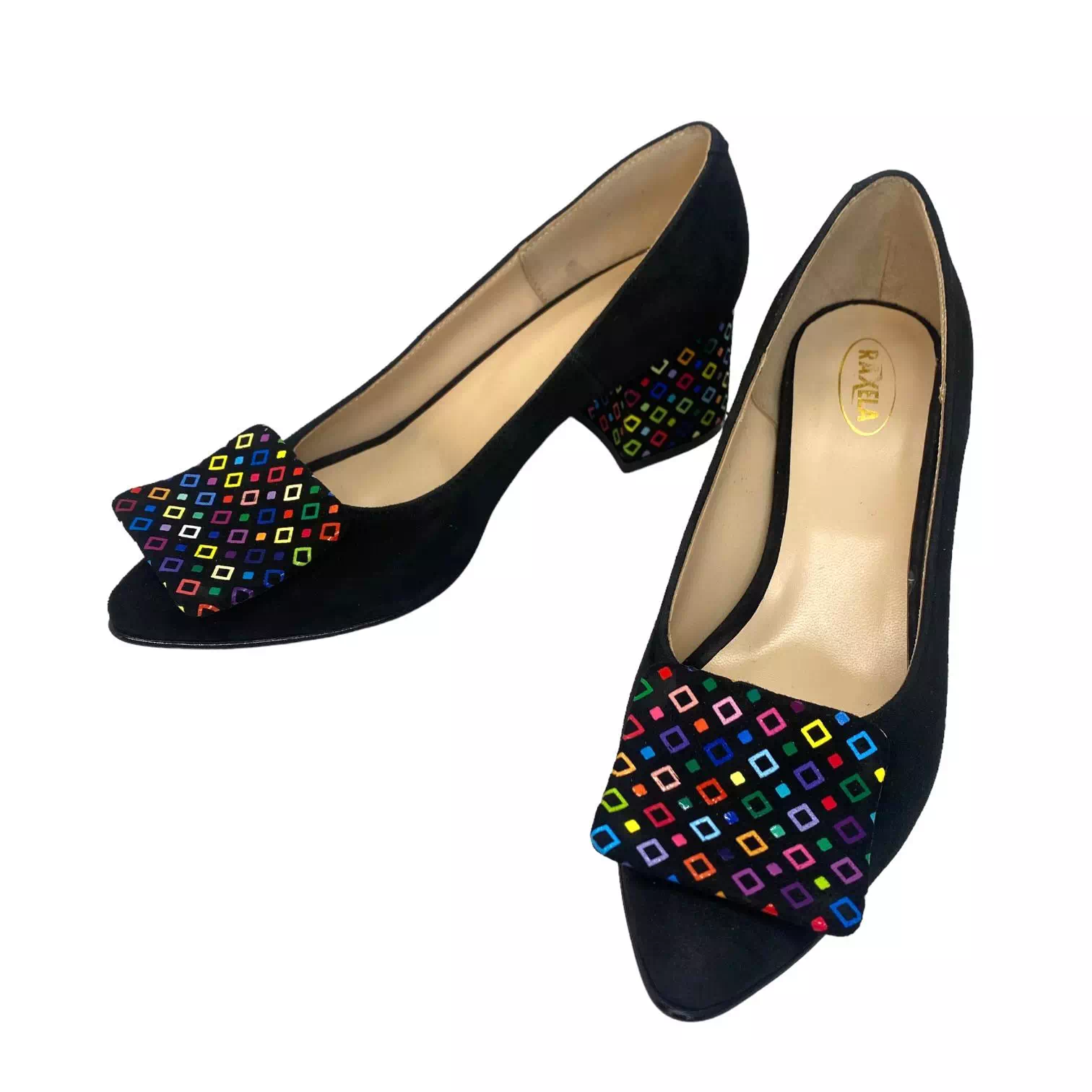 Pantofi Raxela negri cu accesoriu si detalii multicolore