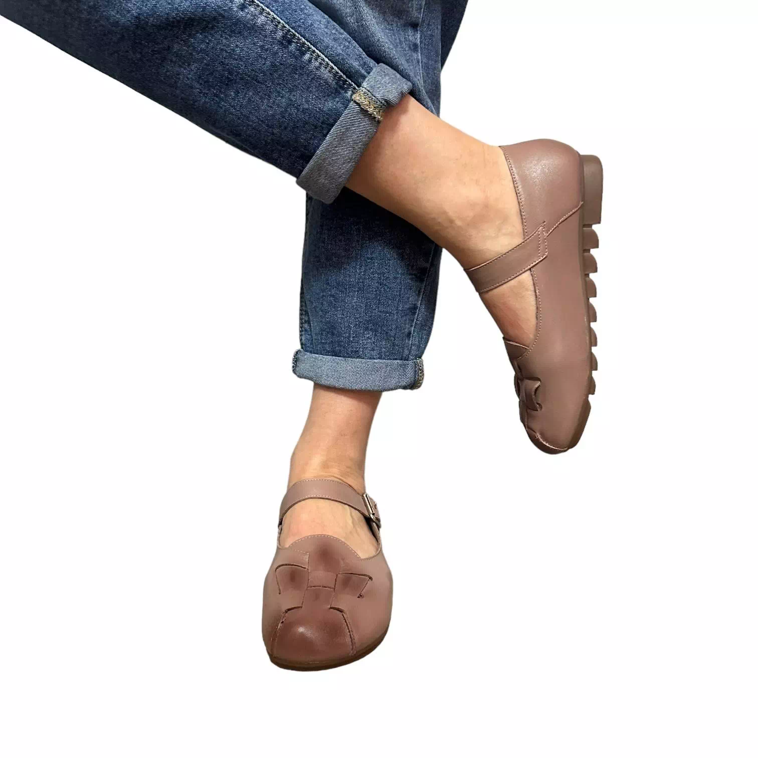 Pantofi maro cu bareta