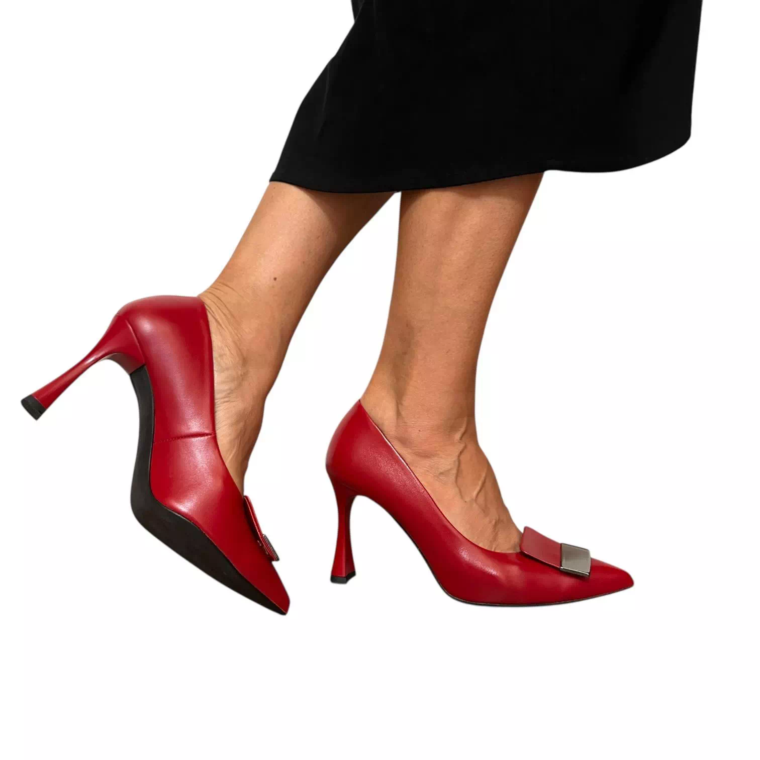 Pantofi Kordel stileto rosii cu accesoriu